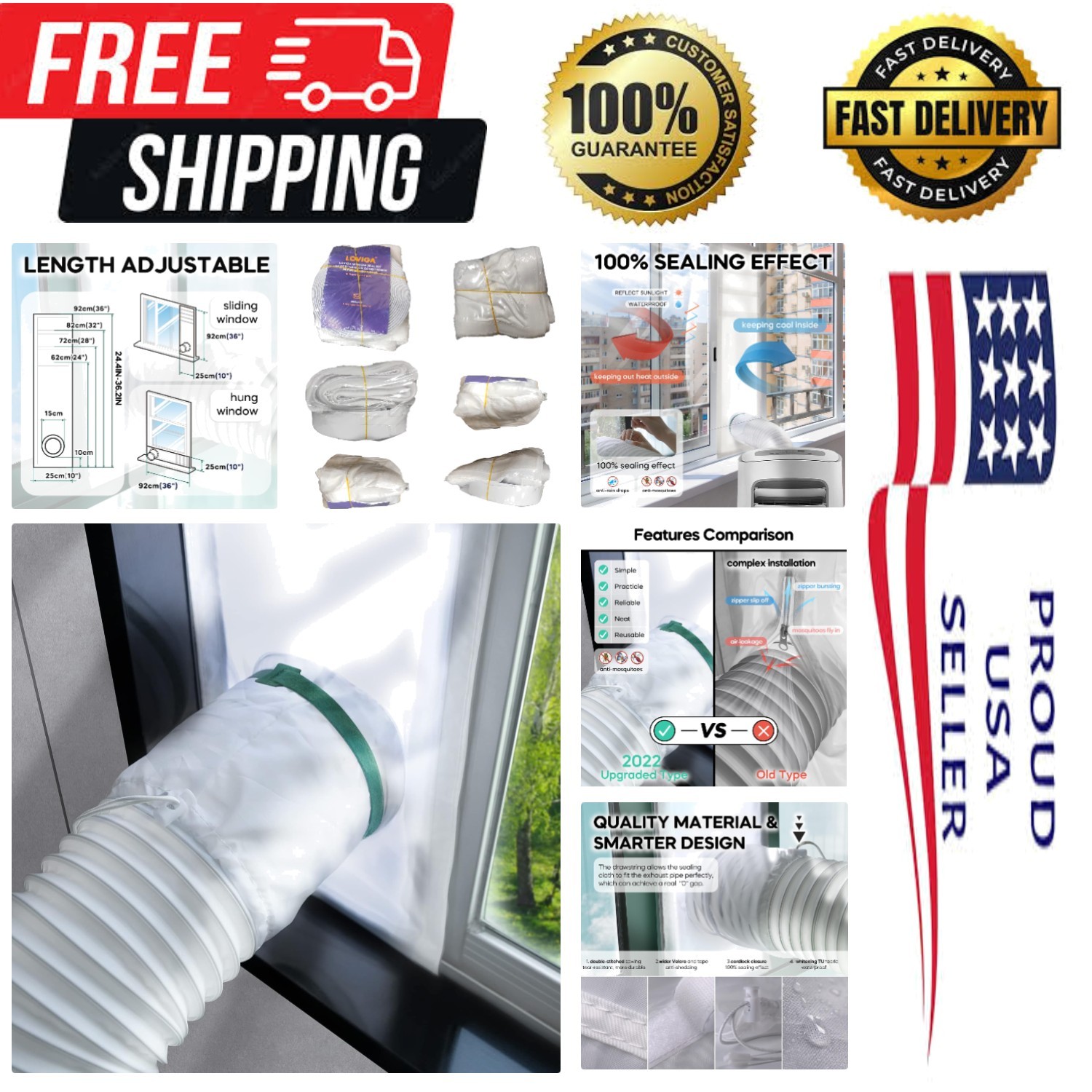 100% Sealing Effect Portable AC Window Seal Kit – Adjustable 10×24~36 Inch