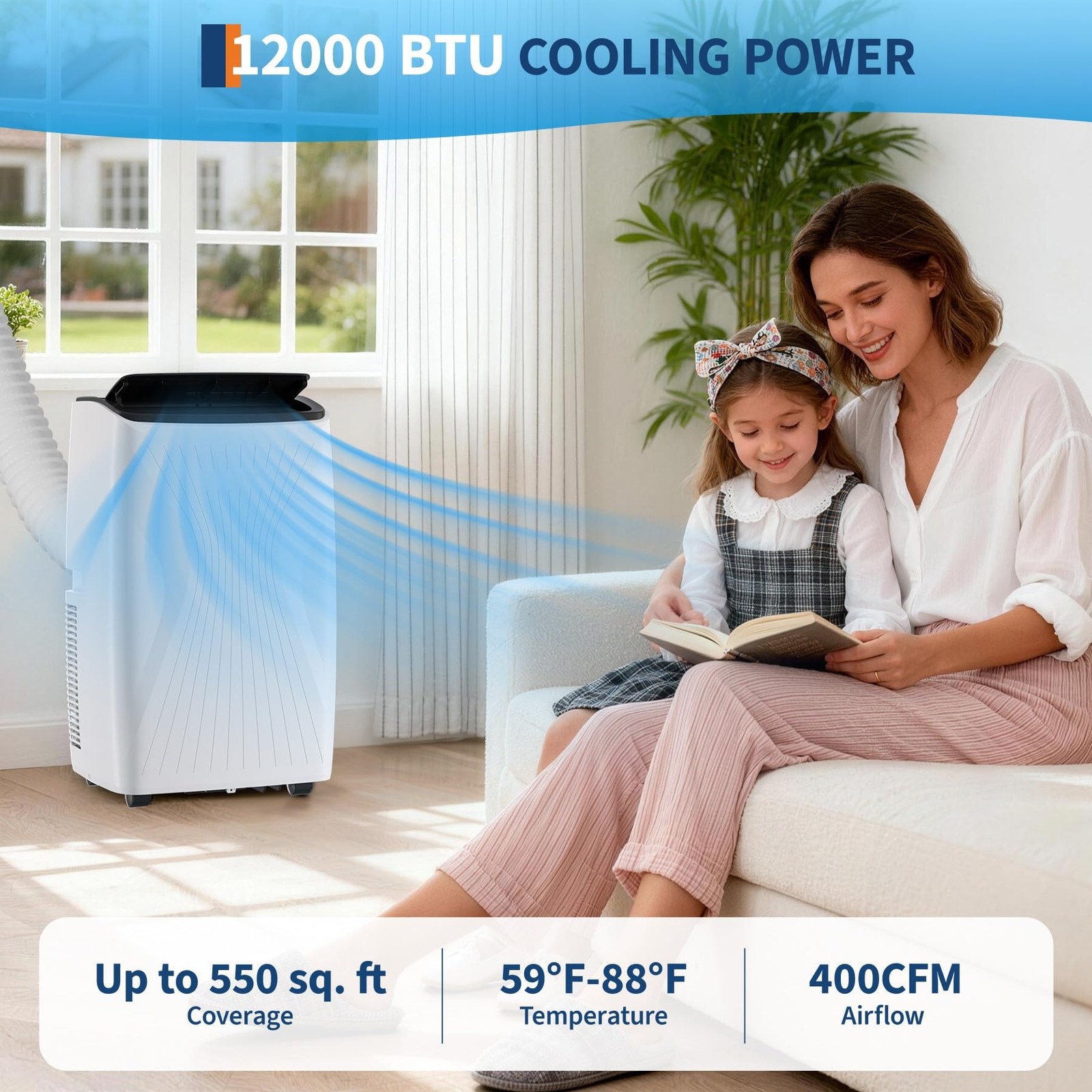 Portable Air Conditioner 12000 BTU AC Unit Up to 350 Sq.Ft Remote Fan Control