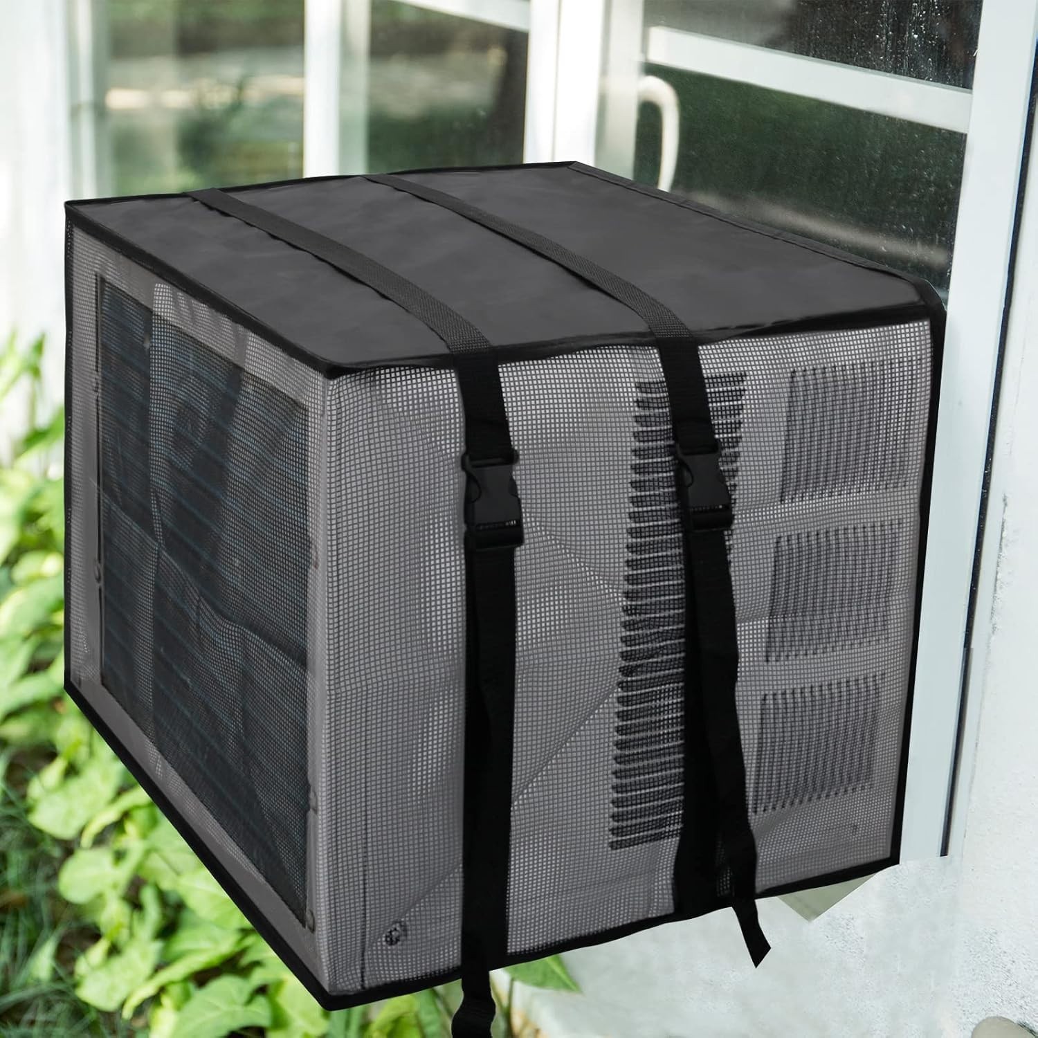 Adjustable Black Mesh AC Cover for Window Units – Protects Against Dust & Sun