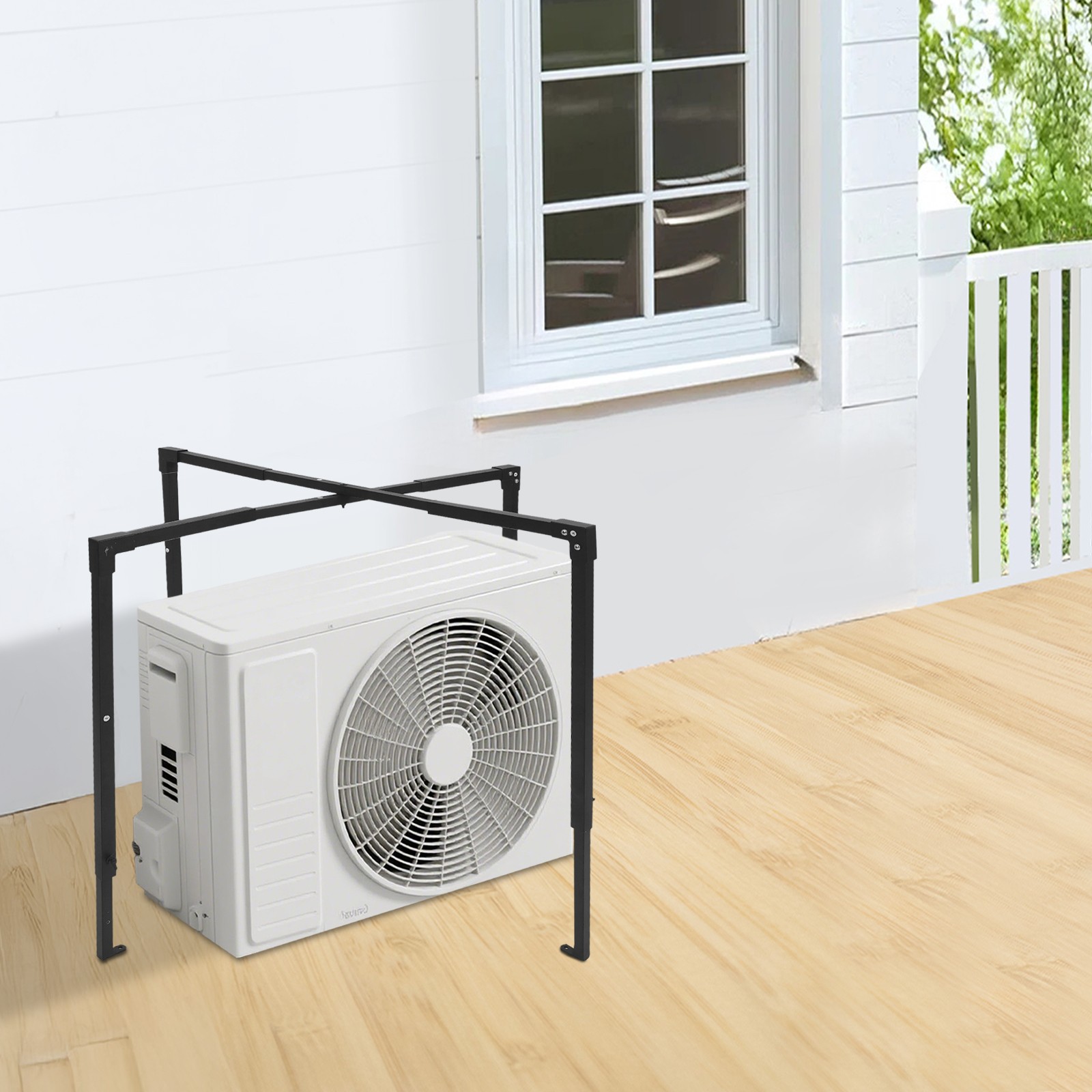 Ac Security Cage, Air Conditioner Cage, Adjustable Air Conditioner Cage Black