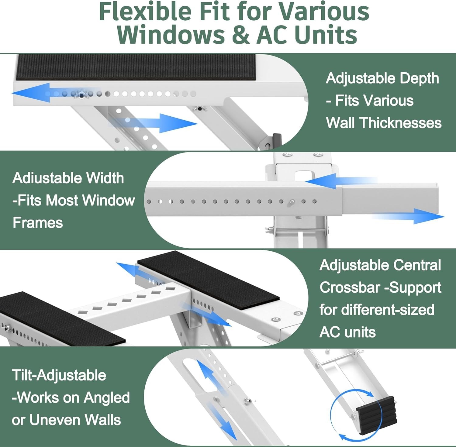 No-Drill 300 lbs Window AC Bracket with Anti-Slip Pads for Secure Installation