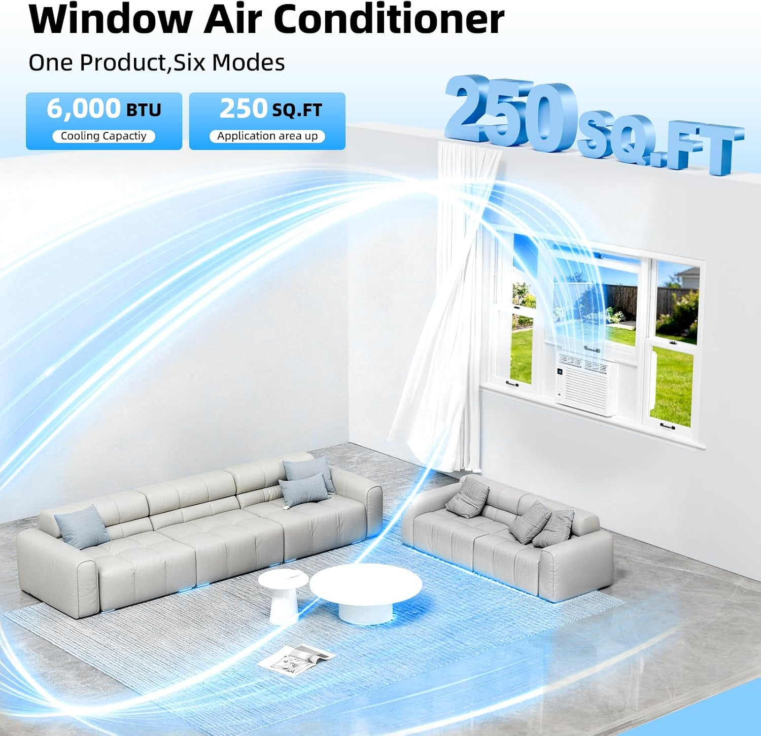 Antarctic Star 6,000 BTU Window Air Conditioner, Window AC Unit, Cools Rooms up