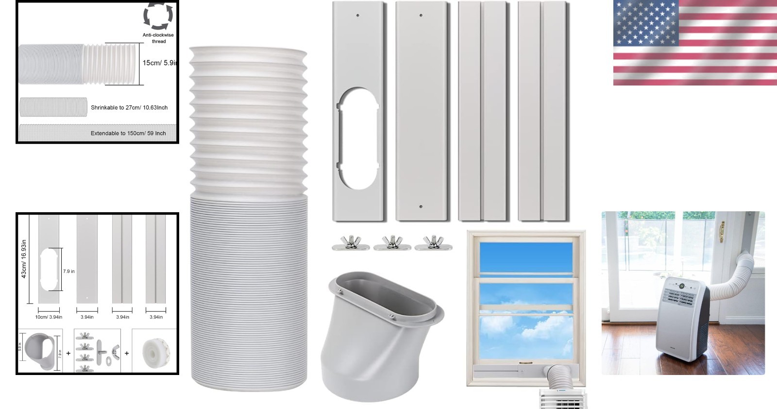 Efficient Portable A/C Exhaust Hose & Window Vent Kit – 59 Inch LengthIncluded