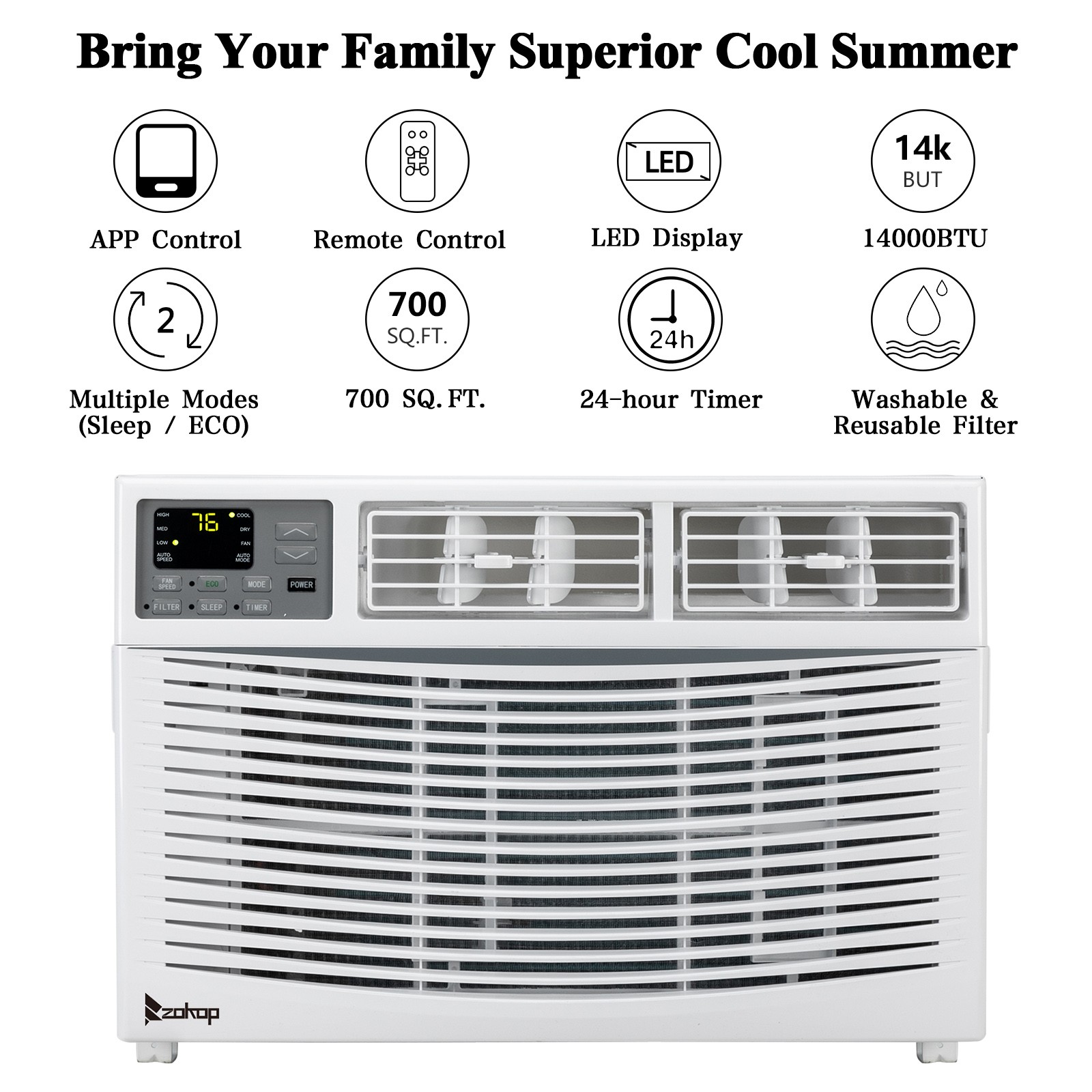 Zokop Smart 8000 BTU – 14000 BTU Window Air Conditioner Remote WIFI Home Indoor