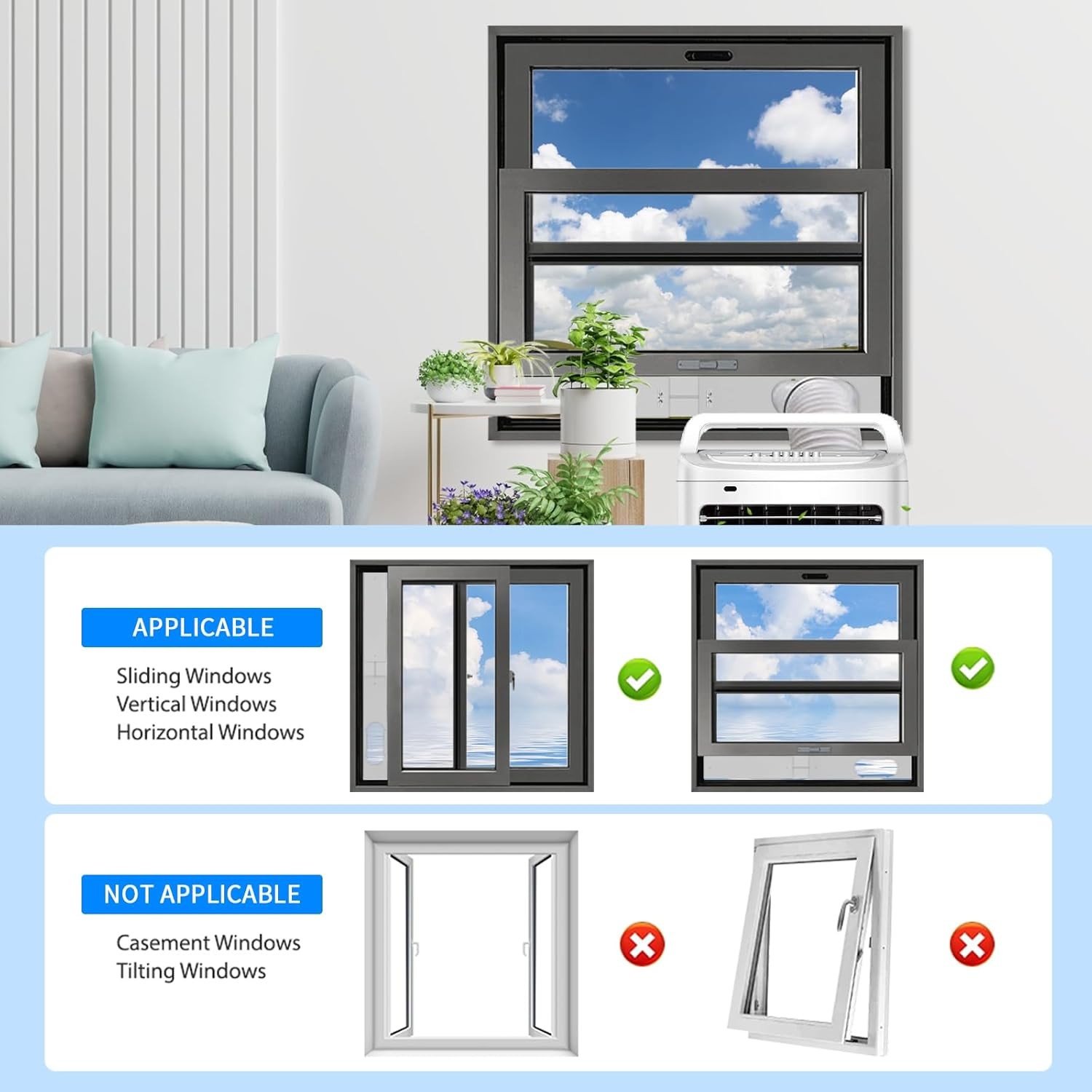 Portable Air Conditioner Window Vent Kit with 59″ Length Hose Adjustable