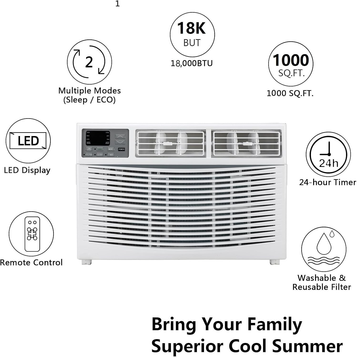 ROVSUN 18000 BTU Window Air Conditioner, AC Unit with Timer Remote 230V