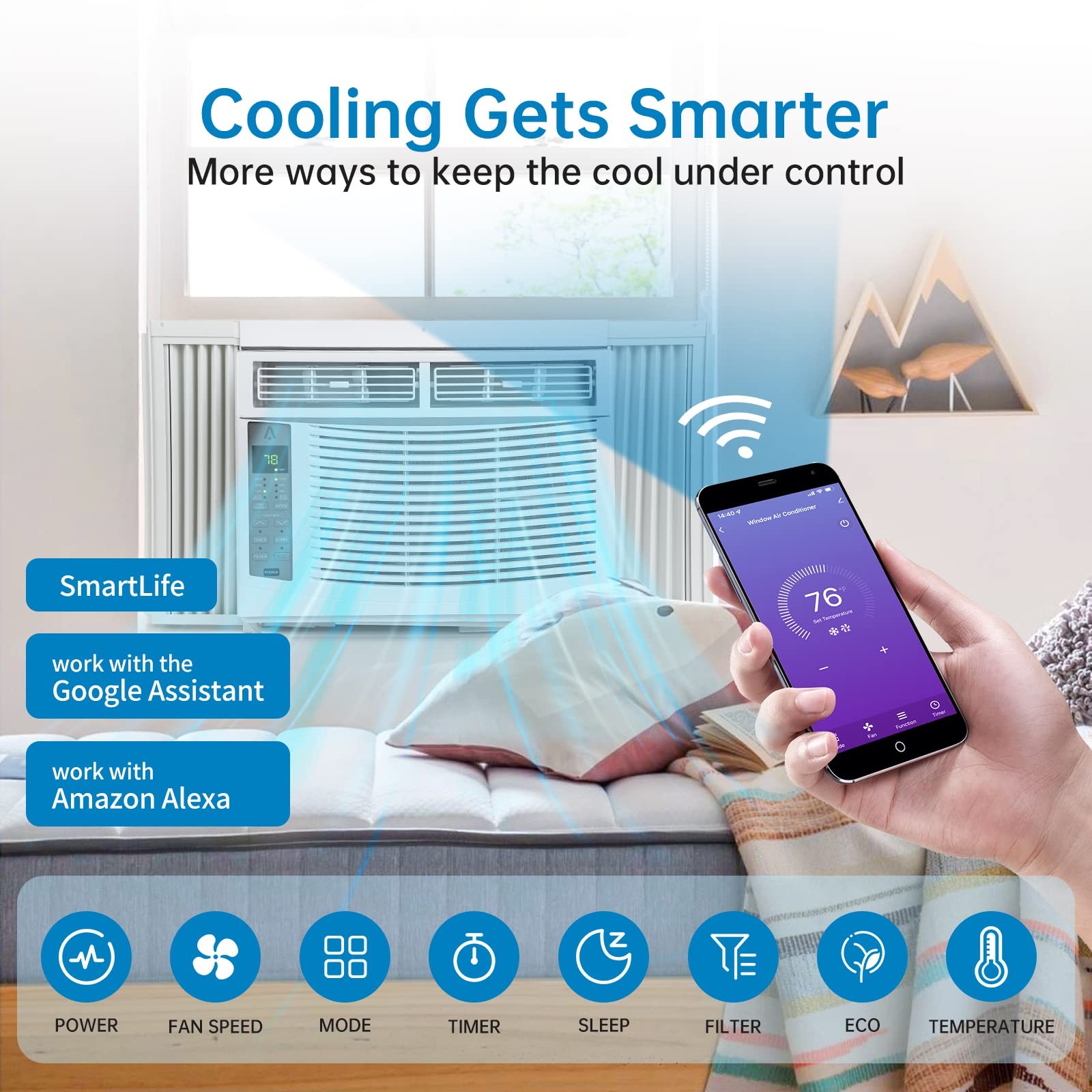 Window Air Conditioner 6000 BTU WiFi Smart Quiet Window AC Unit 115V with Remote