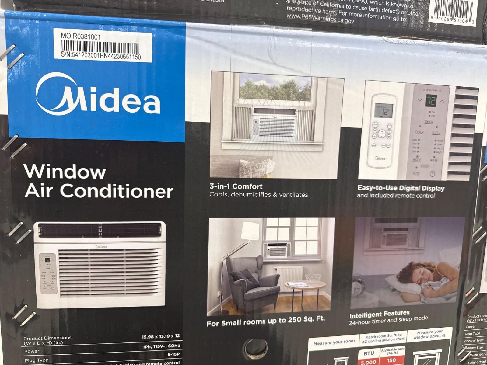 Midea EasyCool Window Air Conditioner with Remote, 6,000BTU/250sq.ft.