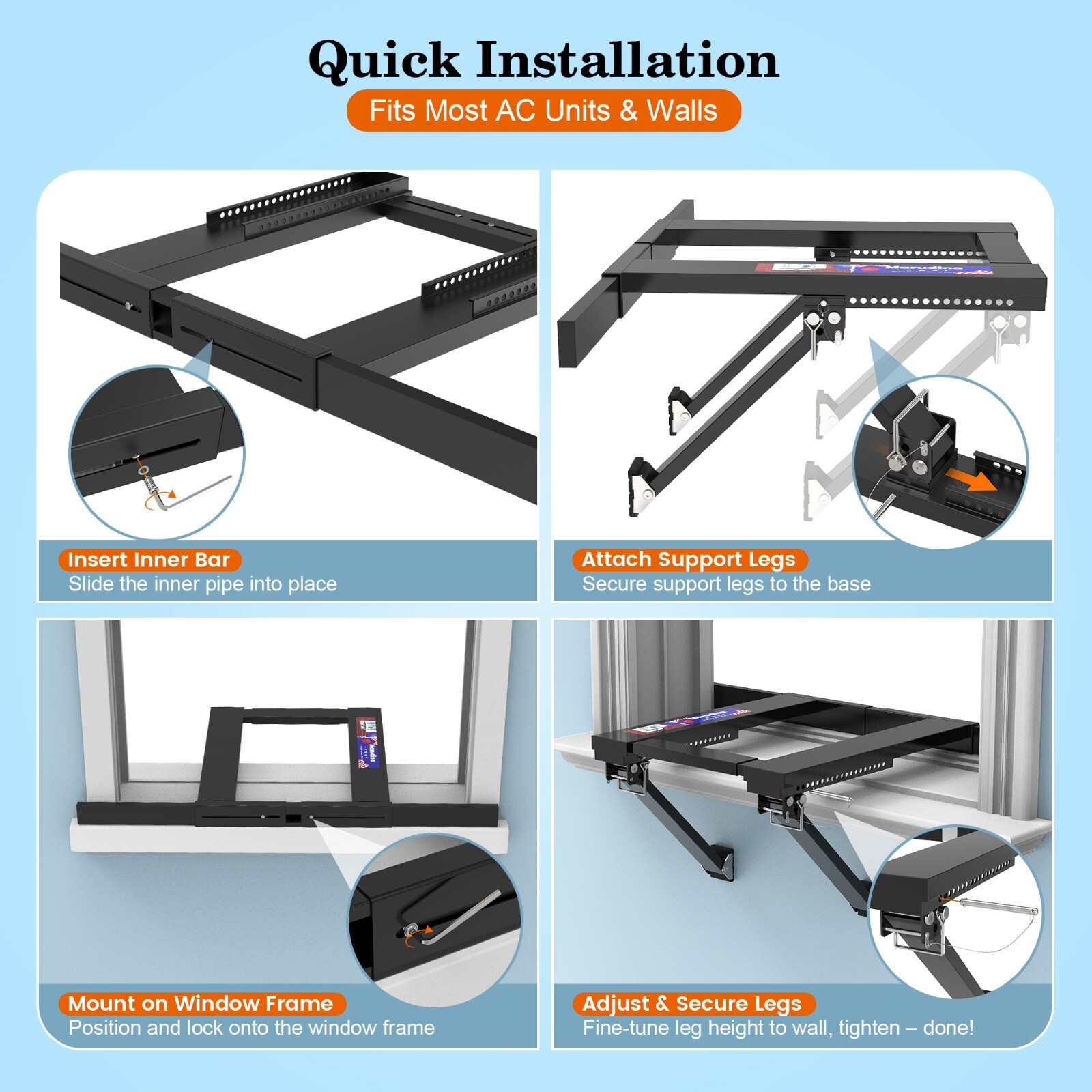 Upgraded No-Drill Window AC Bracket, Adjustable Window Air Conditioner Support
