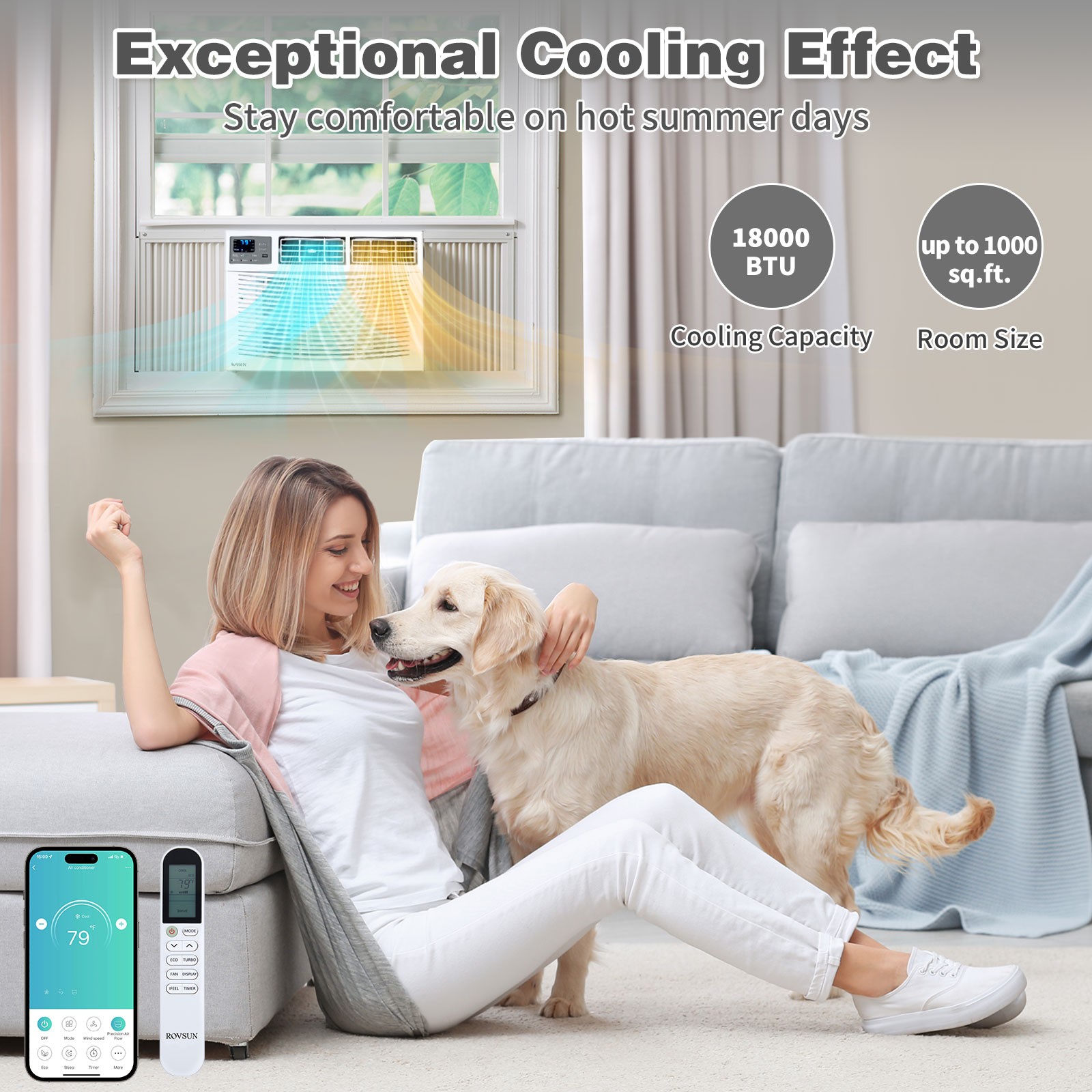 18000 BTU 4-in-1 Window Air Conditioner Window AC Unit with Heat, Remote, Wifi