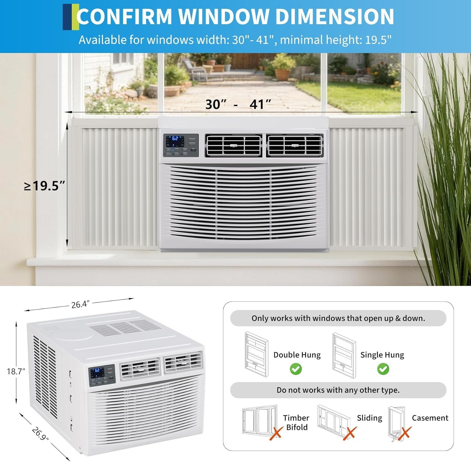 Window Air Conditioner 23,200 BTU Dehumidifier Cooling Fan 1500sq.ft APP Remote