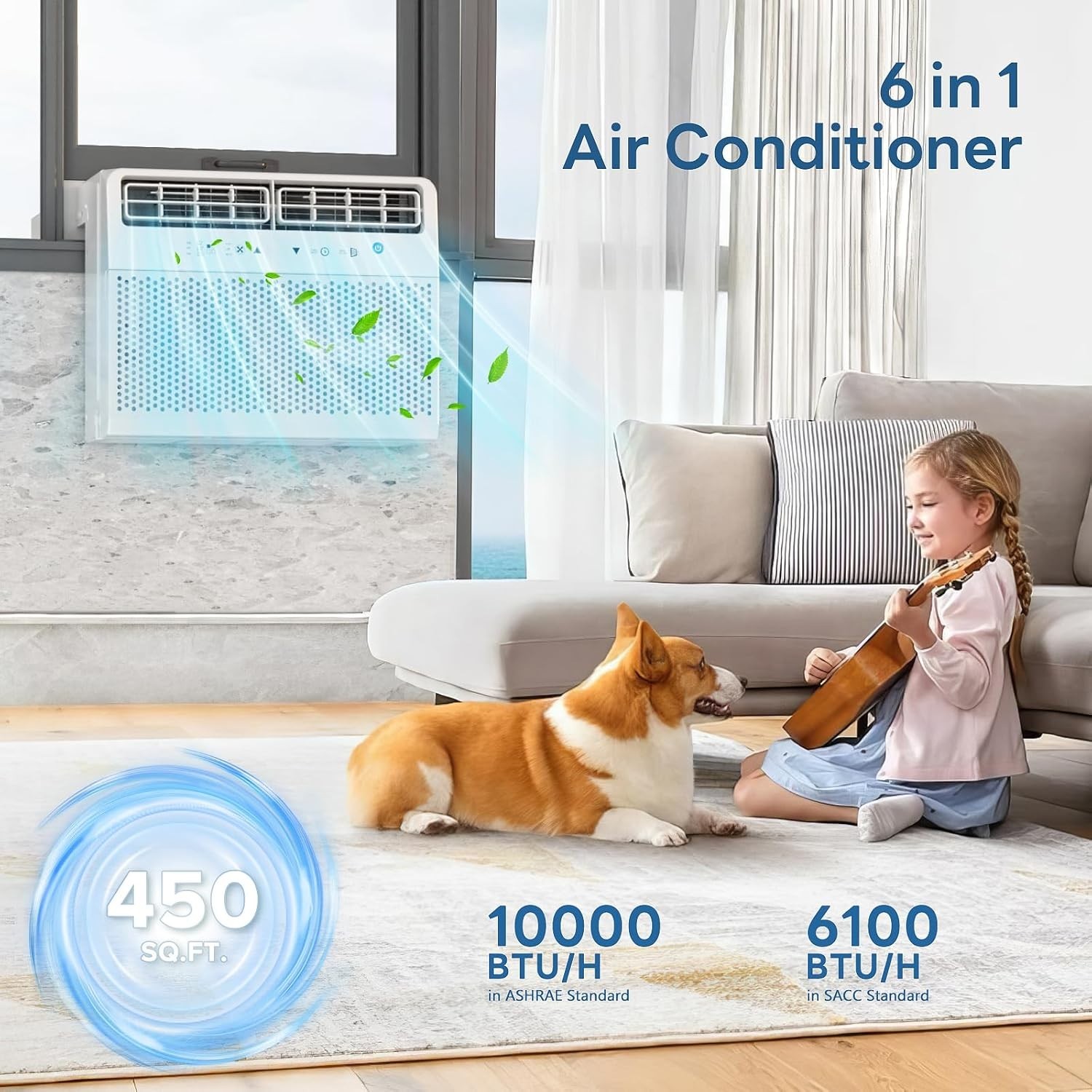 10,000 BTU U-Shaped Window Air Conditioner Cools up to 450 Sq.Ft ,6 Modes Timer