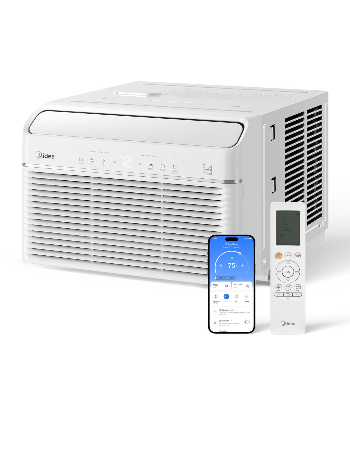12,000 BTU Window Air Conditioner with Heat & Dehumidifier, Smart Control, Energ