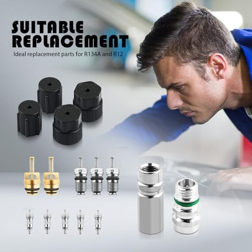 17PCS AC Valve Core Kit,All-in-One Portable AC Valve Core Removal Tool Kit