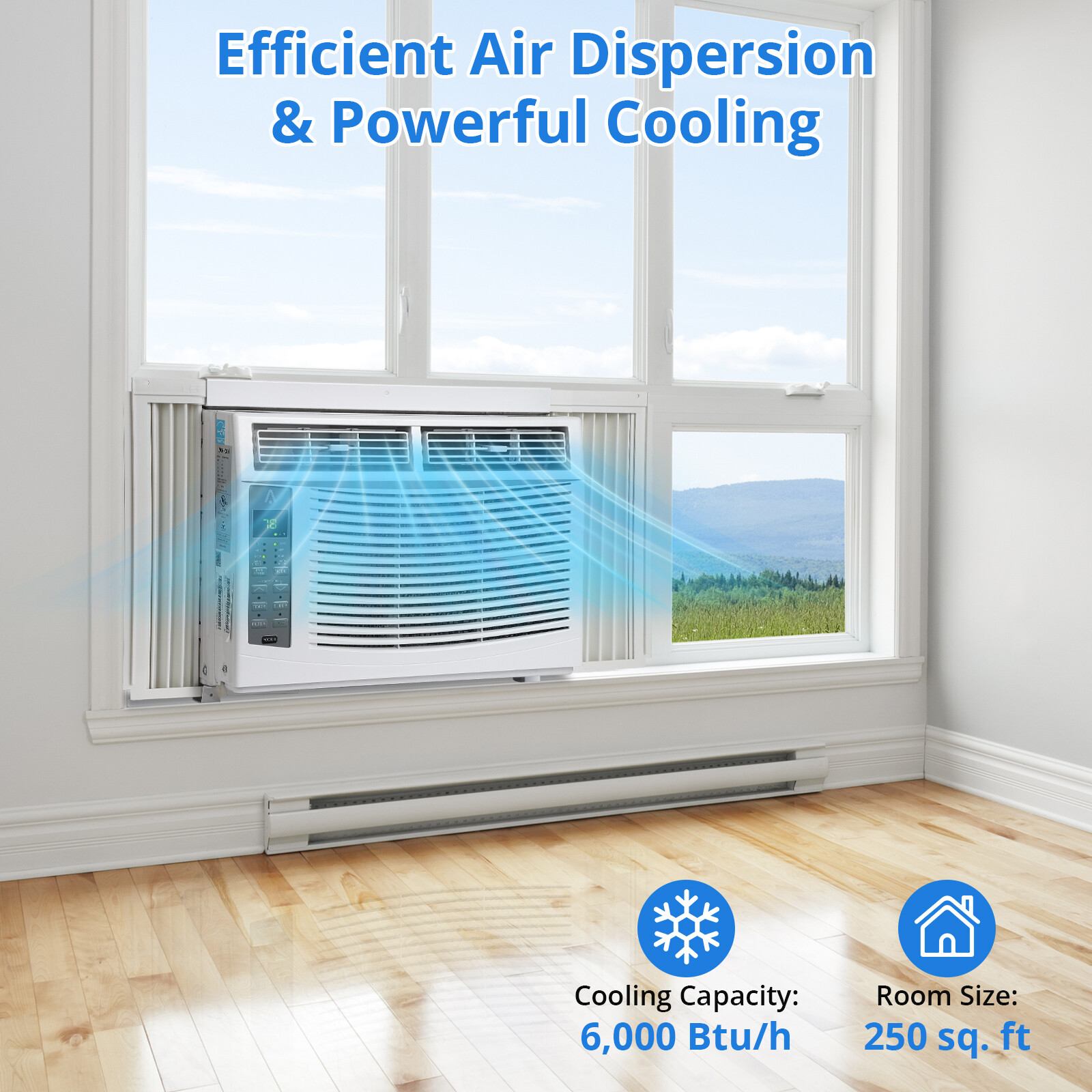 6000 BTU Window Air Conditioner Cool up to 250sp.ft w/Remote, Wifi, Install Kit