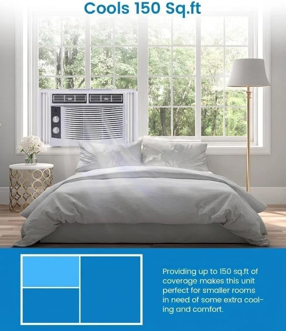 5000 BTU Window AC Ultra Quiet Fast Cooling 150 Sq.Ft Bedroom Dorm Office