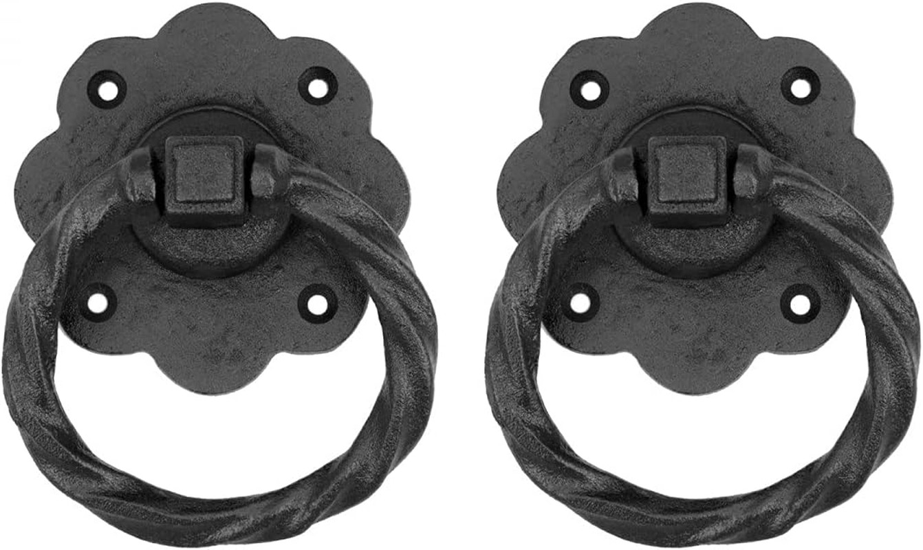 Cabinet Pulls 3 5/8 In. Black Wrought Iron Ring Drawer Pulls with Mounting Hardw