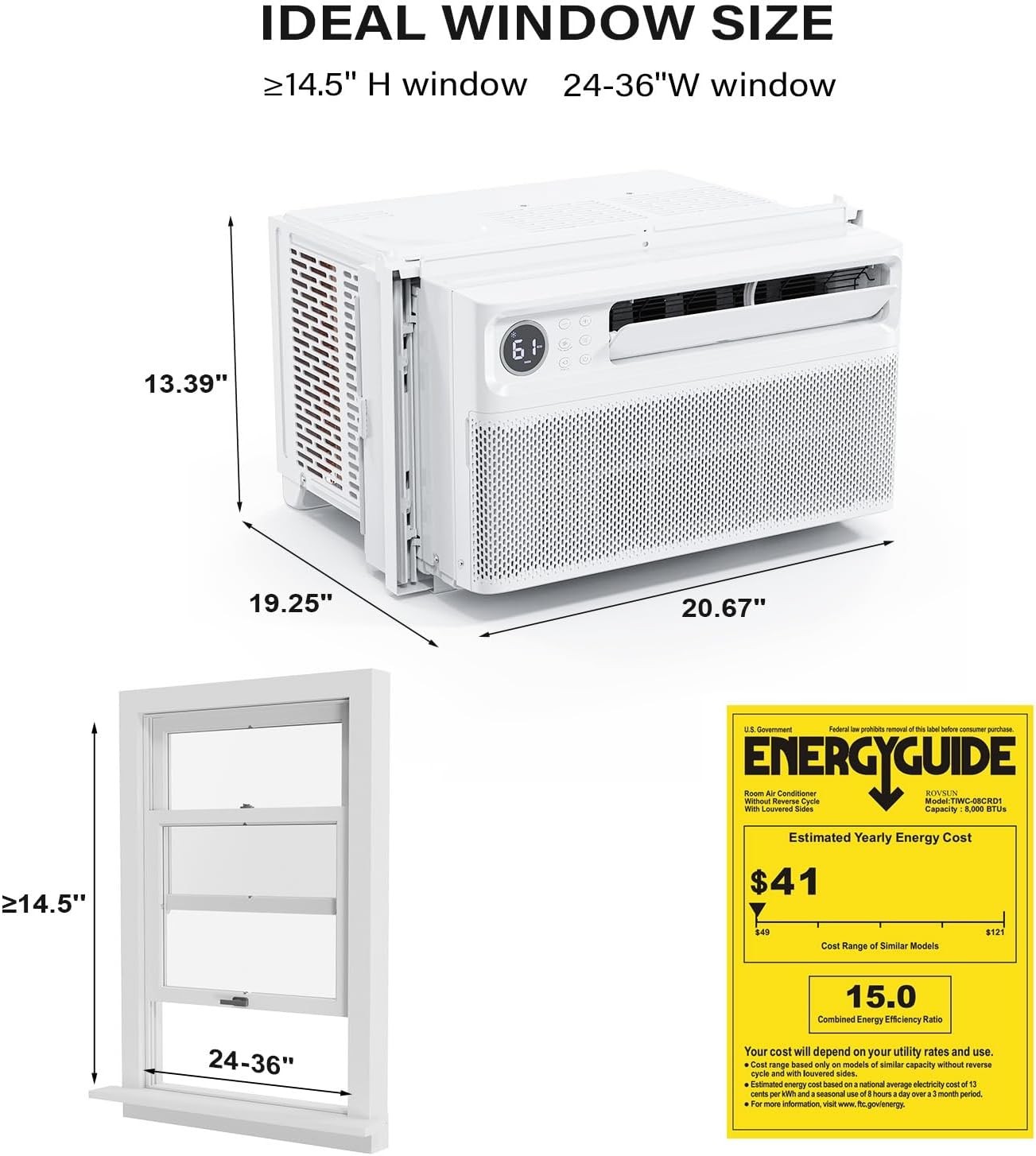8000 BTU WIFI Inverter Window Air Conditioner Energy-Saving Window AC Unit & Kit