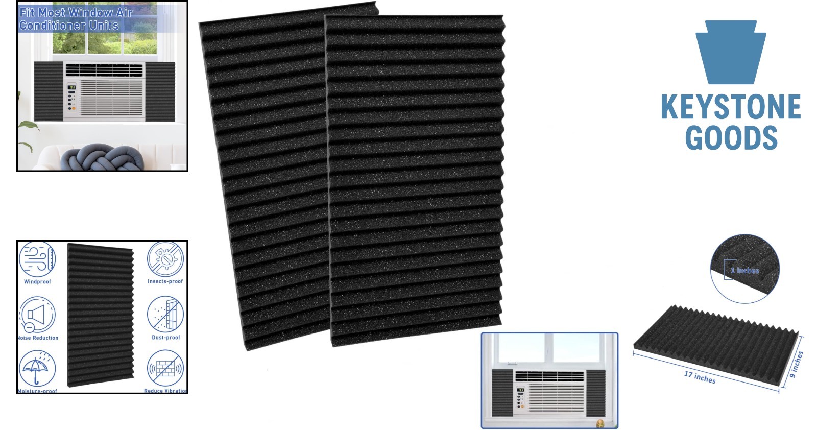 Black Foam Window AC Side Panels – Insulation & Energy-Saving Pack of 2, 17×9…