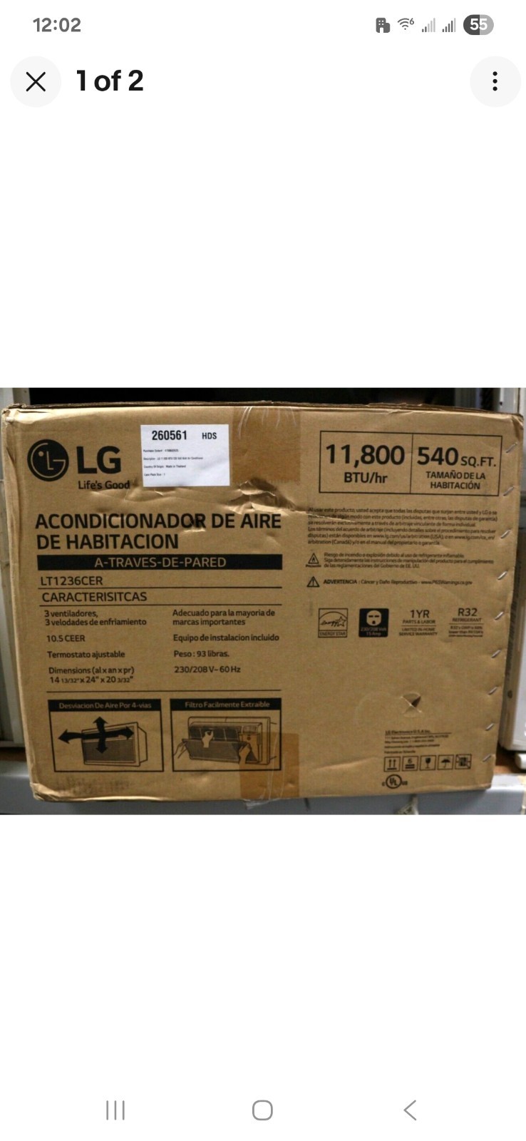 LG 9,800 BTU 230V Through-the-Wall Air Conditioner Cools 440 Sq. Ft. with Remote
