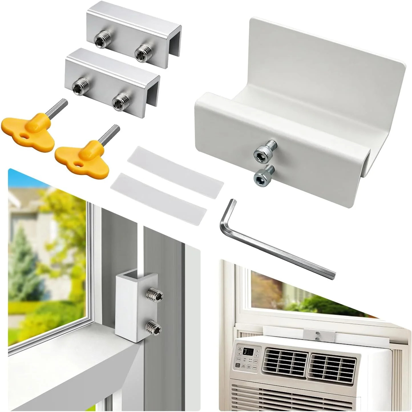 Window AC Bracket with Security Lock, No Drill Air Conditioner Support Bracket f