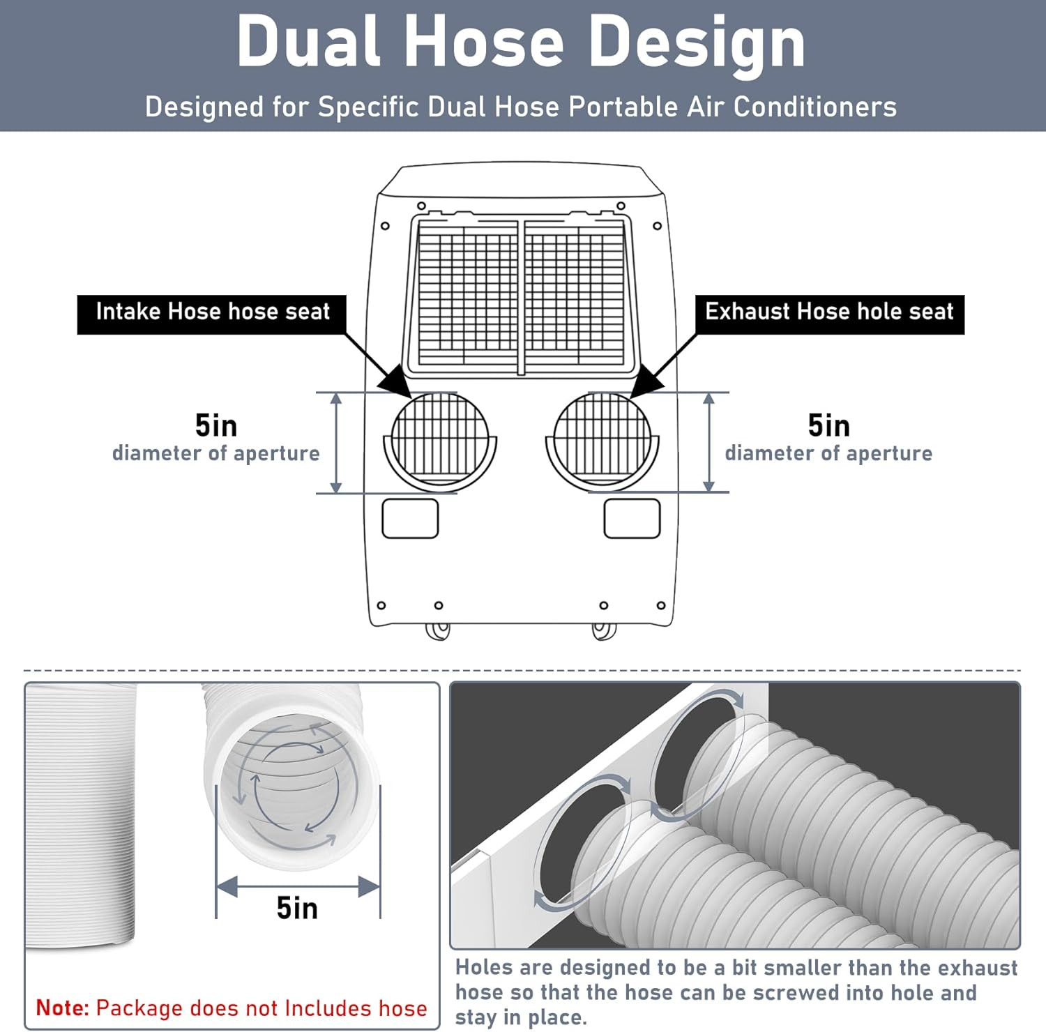 Dual Hose Portable Air Conditioner Window Kit, Adjustable Window Seal