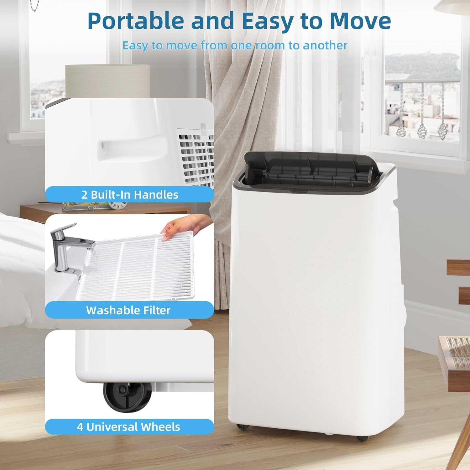 14000 BTU Portable Air Conditioner Ceer 7.7,48dB,Remote Control,1115W 750 Sq.Ft