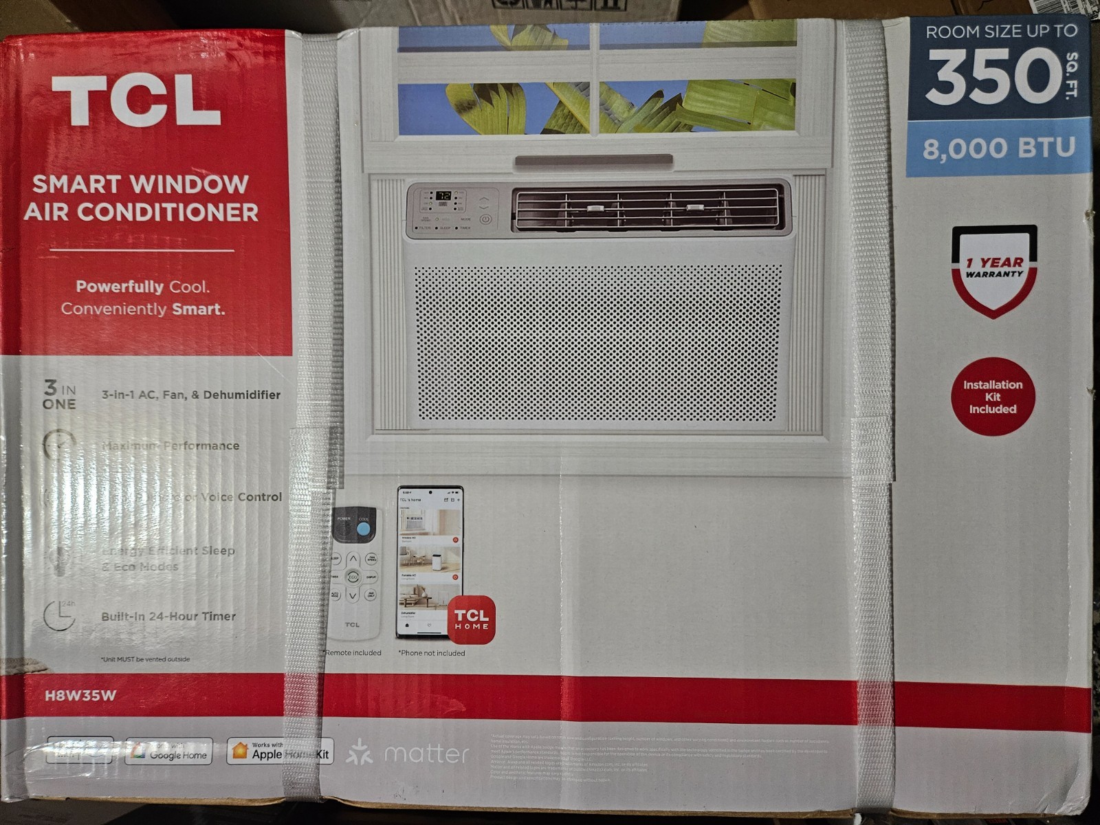 TCL H8W35W 8000 BTU Smart Window Air Conditioner with Remote 350 Sq. Ft. NEW