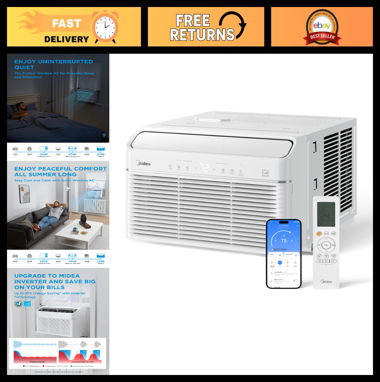 12,000 BTU Window Air Conditioner with Heat & Dehumidifier, Smart Control, Energ