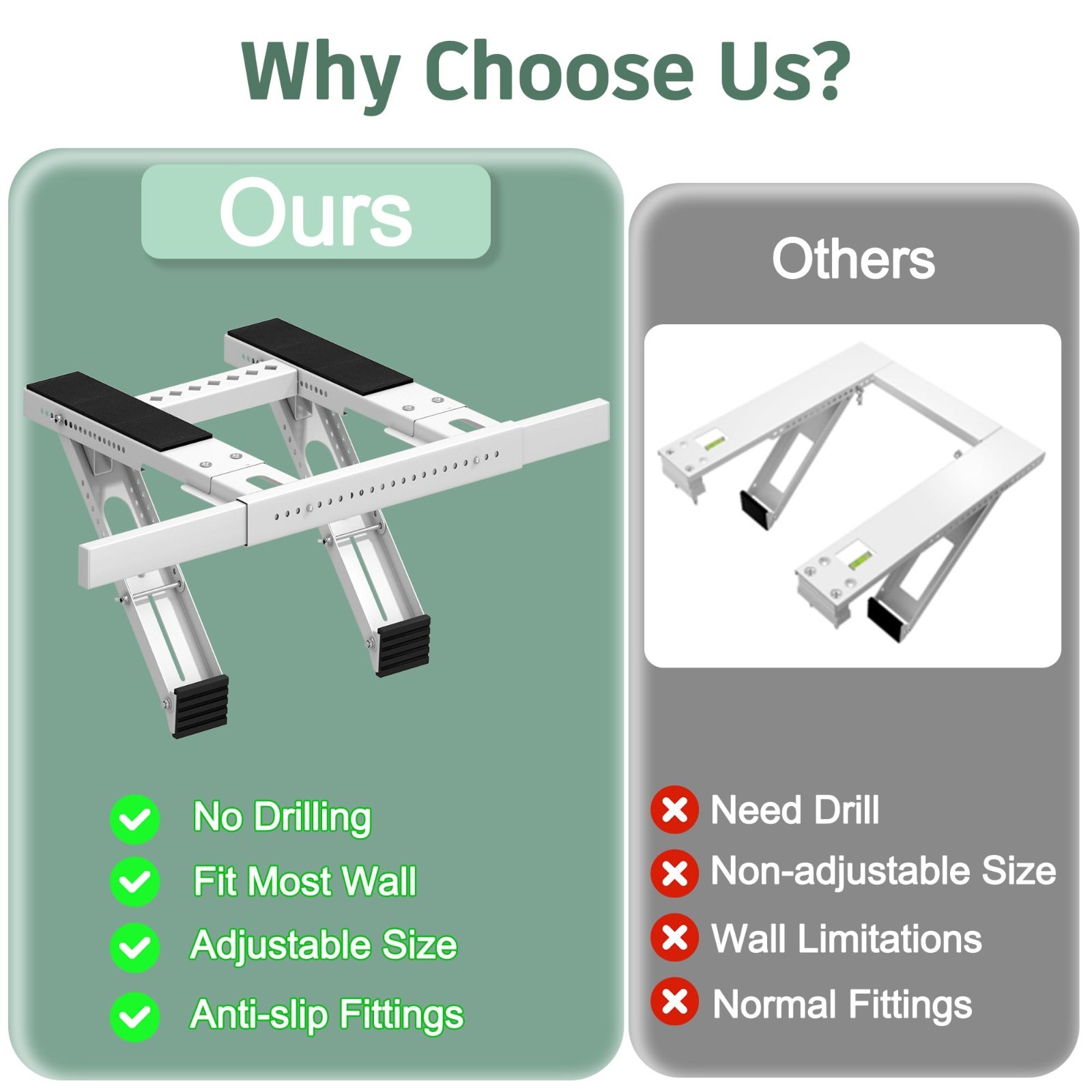 Heavy-Duty No-Drill AC Bracket for Single/Double Hung Windows, Supports 300 lbs,