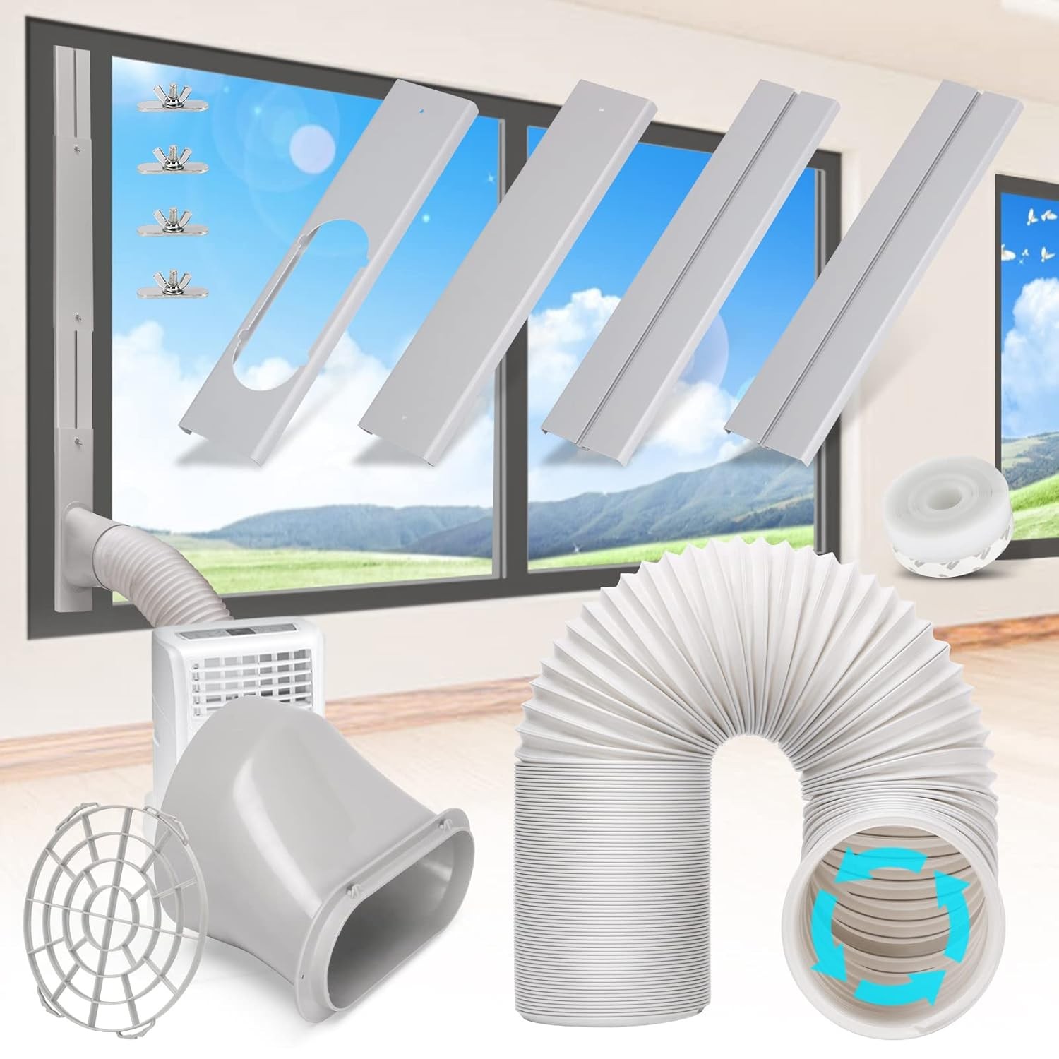 Portable Air Conditioner Window Vent Kit 5.9″ Exhaust Hose Adjustable 62″