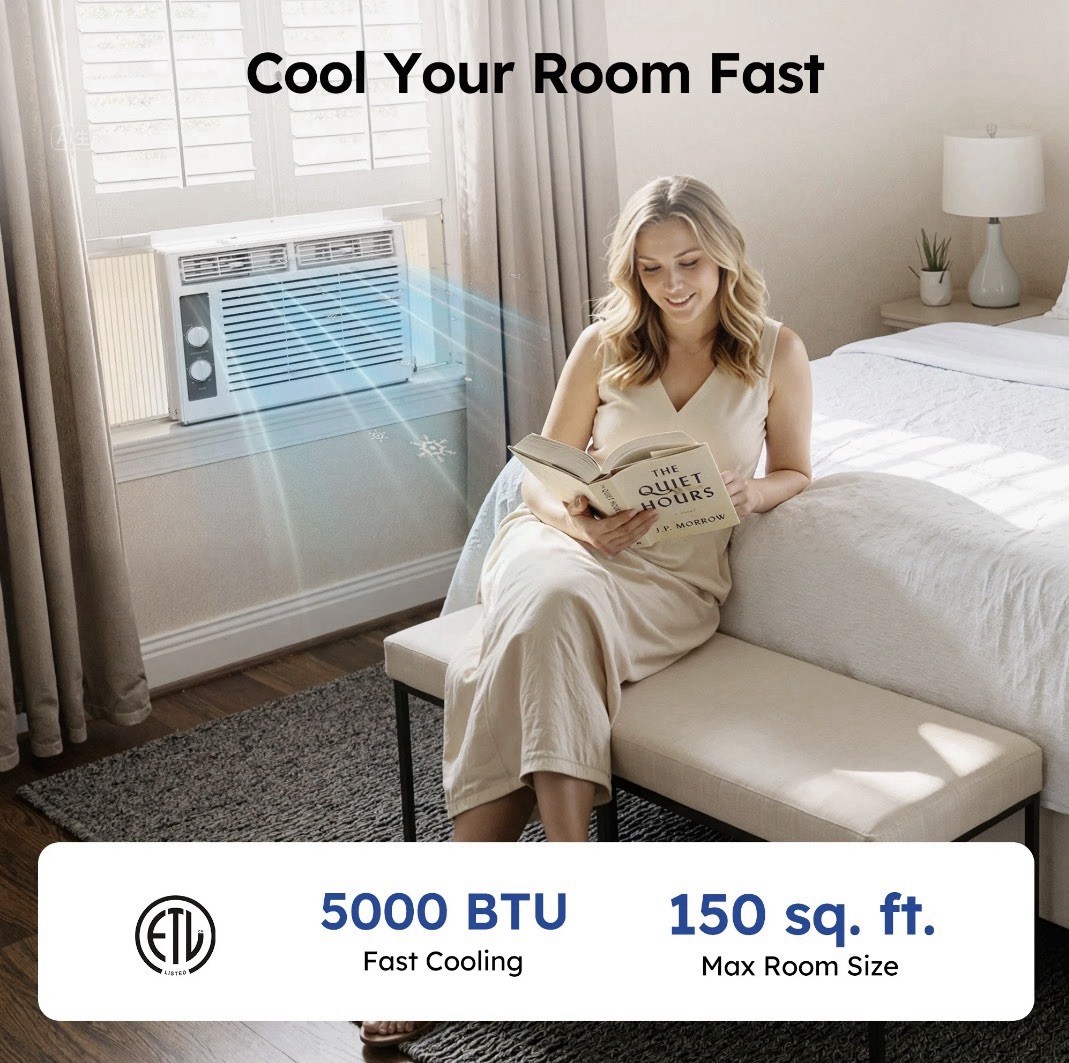 SIMZLIFE 5,000 BTU Window Air Conditioner, Cools Up To 150 Sq Ft