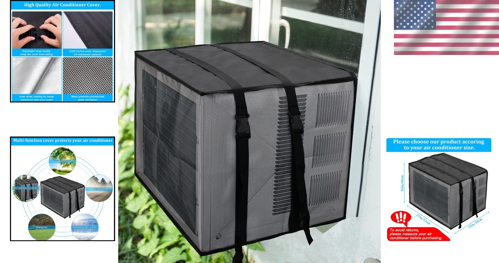 Adjustable Black Mesh AC Cover for Window Units – Protects Against Dust & Sun