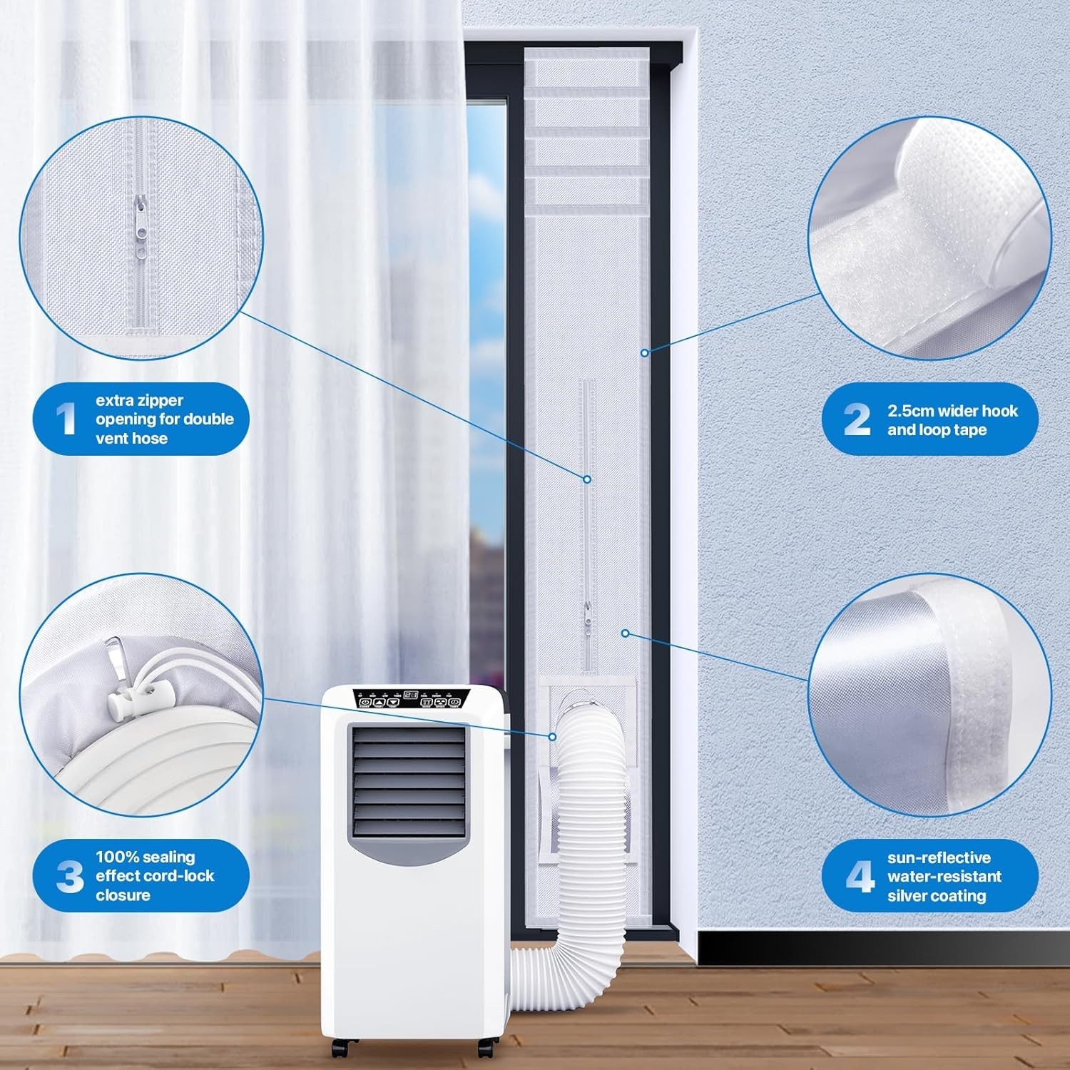 Portable Air Conditioner Sliding Door Vent Kit, 100% Sealing Sliding Door AC Ven