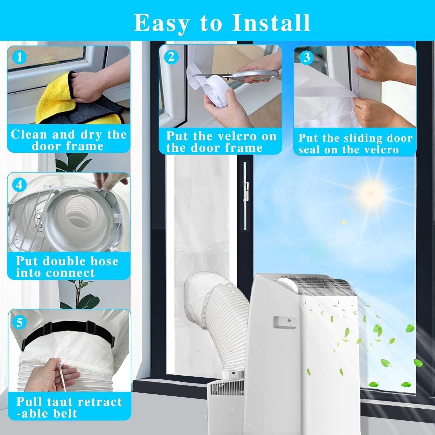 98″ Portable Air Conditioner Sliding Door Seal Kit – Dual Hose Vent Kit for 1400