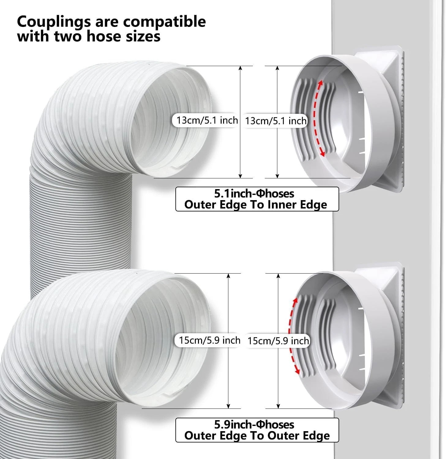 95″Sliding Door AC Vent Kit with Φ 5.1″Extendable Hose Screen net & Weather S…