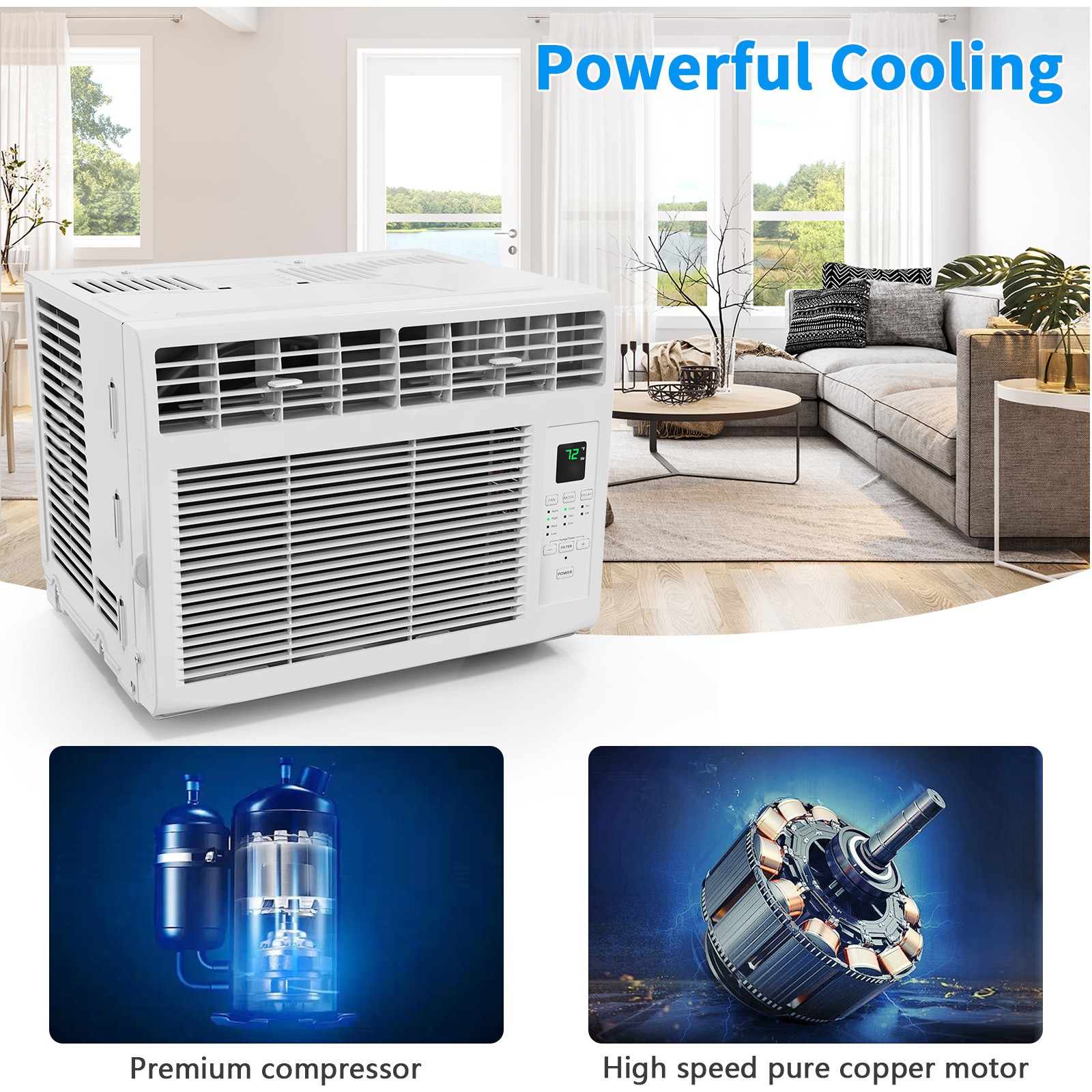 6000 BTU Air Conditioner Window Unit with 24H Timer, Remote Control 115V/60Hz