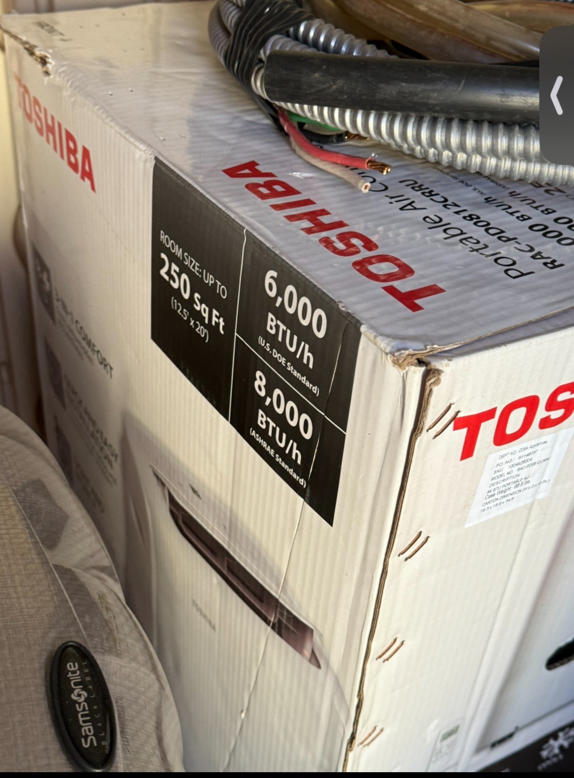 toshiba portable air conditioner rac pd0812crru 6000btu/h -8000 BTU/h
