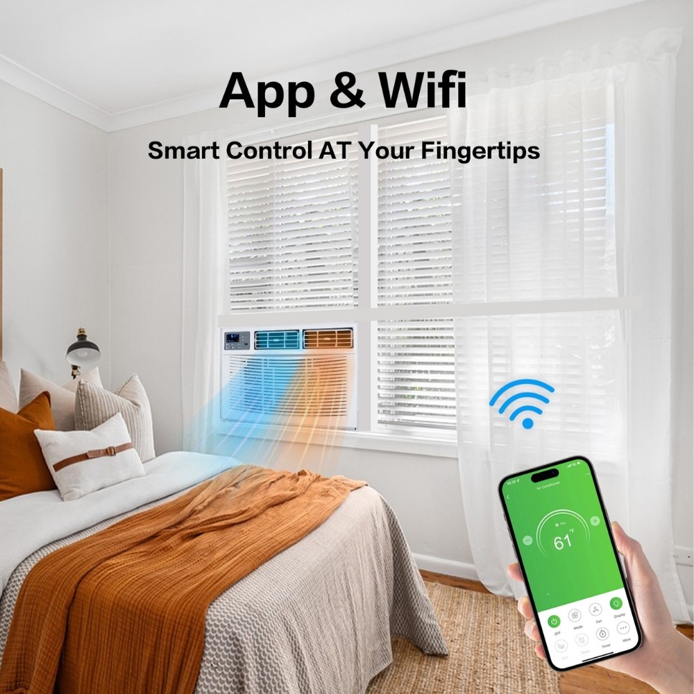 12,000 BTU Window Air Conditioner and Heat 550 Sq.Ft Room Wifi APP Home AC 230V