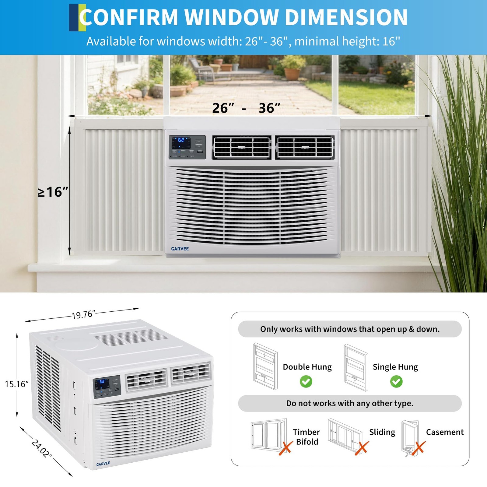 8000 BTU Window Air Conditioner & Heat WiFi APP Energy-Saving Window AC Unit Kit