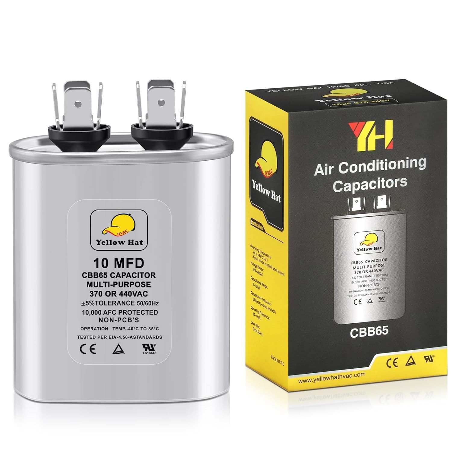 Heavy Duty 10 Microfarad Oval AC Capacitor 370/440V for Condenser Fan Motor