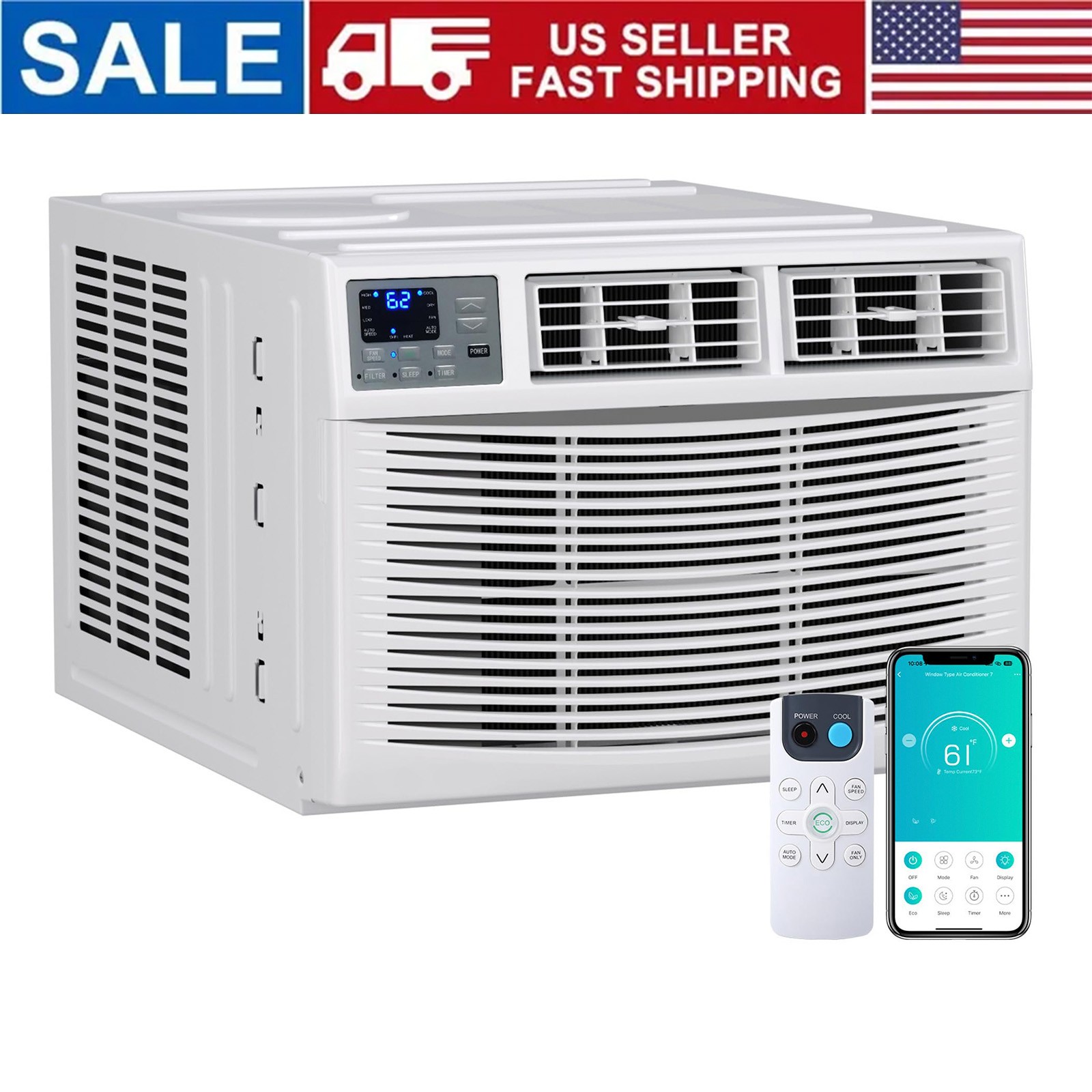 23200BTU Smart Window Air Conditioner with Heater WiFi & Remote Control 208/230V