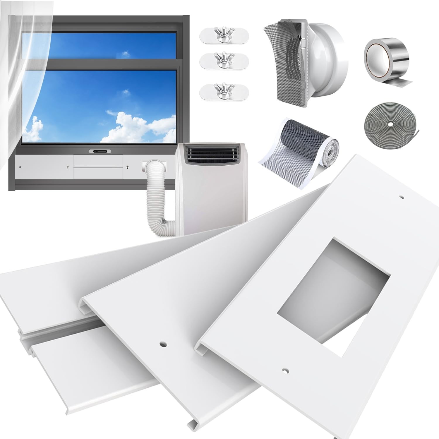 Adjustable Portable AC Window Vent Kit for Double-Hung & Sliding Windows 26″-47