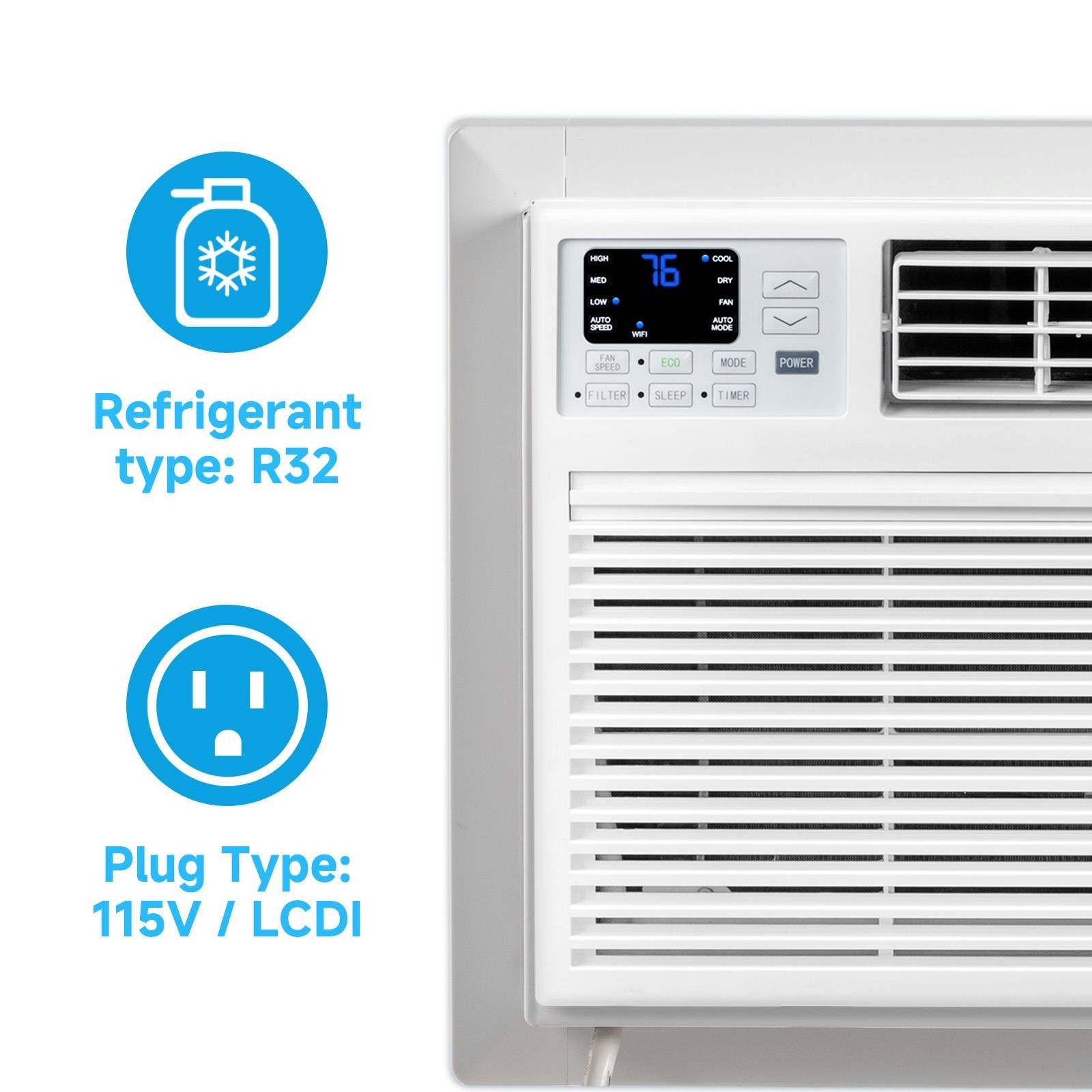 8000 BTU Through the Wall Air Conditioner with Remote & App Control, 24H Timer
