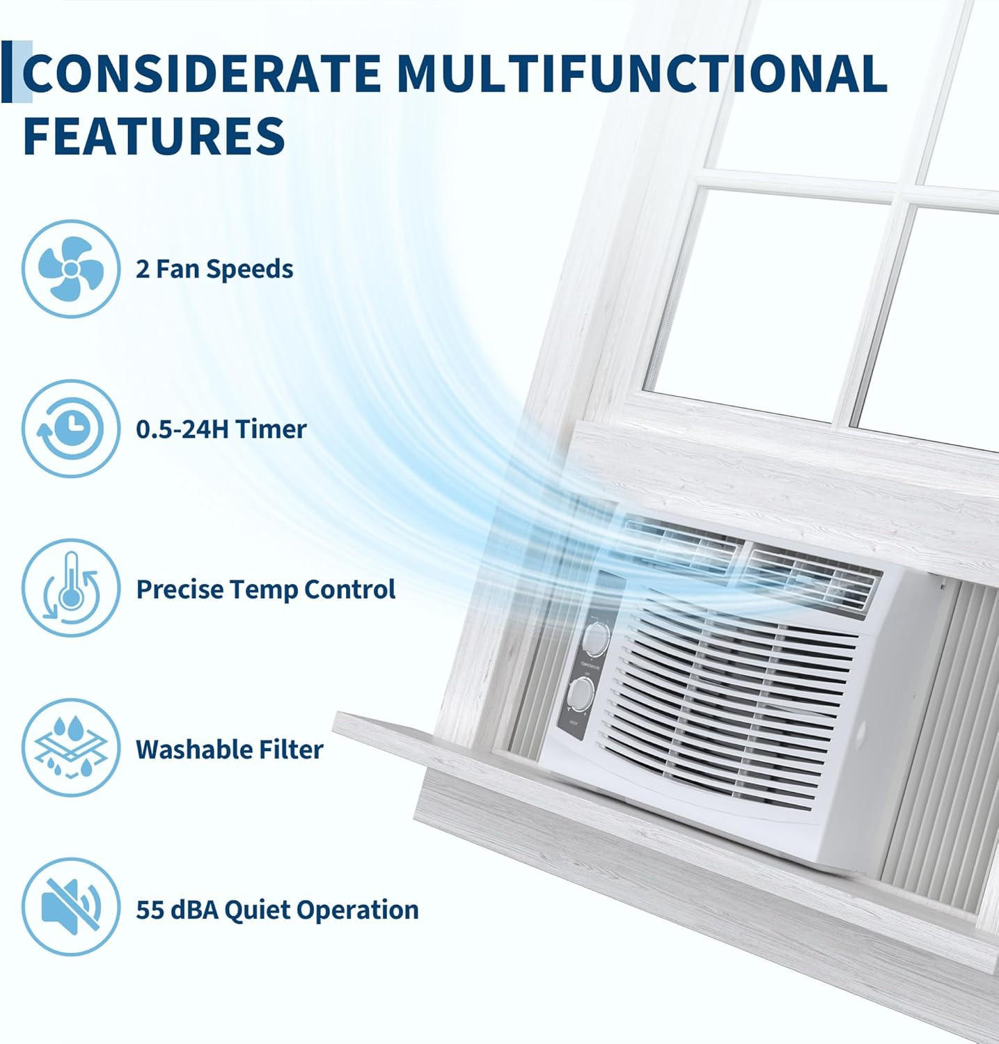 5000 BTU Window Air Conditioner, Cools up to 150 Sq.Ft., 24H Timer, Sleep Mode,