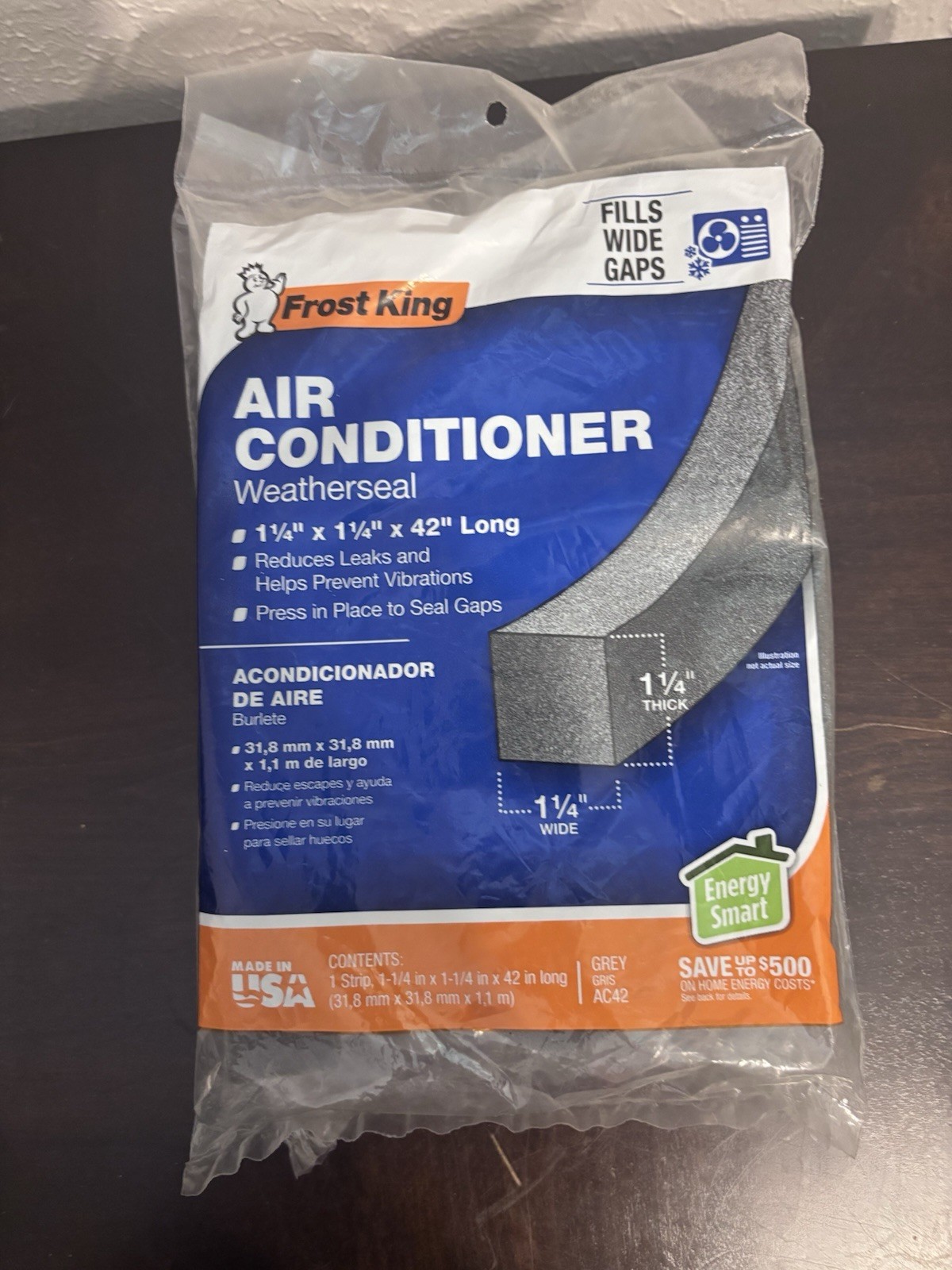 Frost King Weatherseal AC42 Window Seal Foam Strip 1-1/4in x 42in Gray