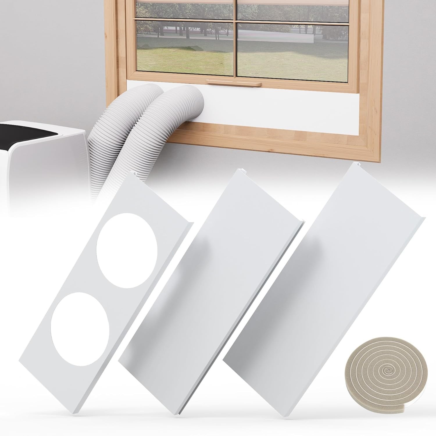 Portable Air Conditioner Window Kit, AC Daul Hose Window Seal Plates Kit for Dua