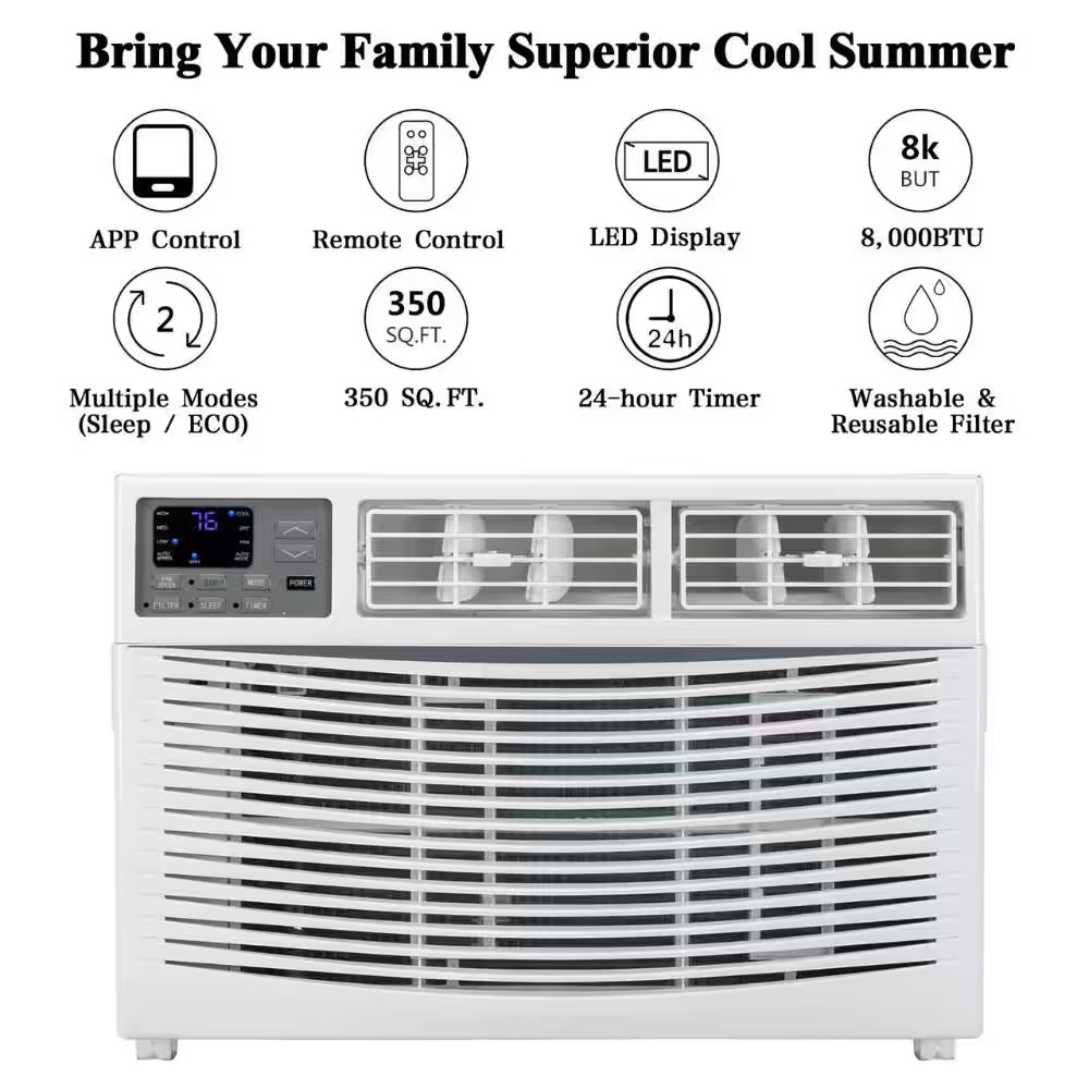 8,000 BTU (DOE) Window Air Conditioner Cools 350 Sq. Ft. with Remote Control in