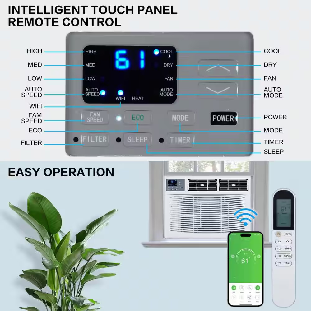 8,000 BTU (DOE) Wi-Fi Window Air Conditioner 350 Sq. Ft. with Heater in White 11