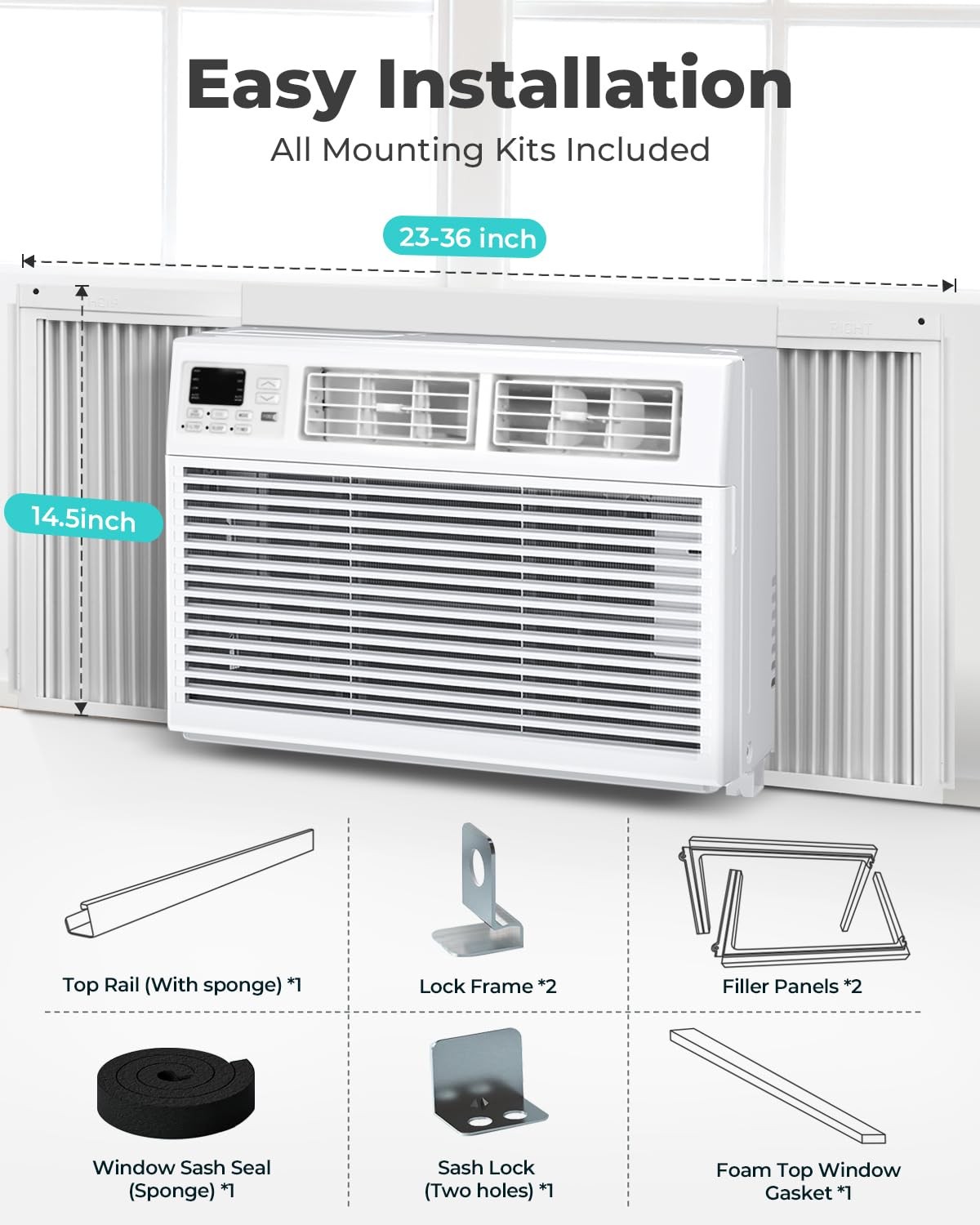 Window Air Conditioner 8000 BTU 6-in-1 Modes 24H Timer Remote Control